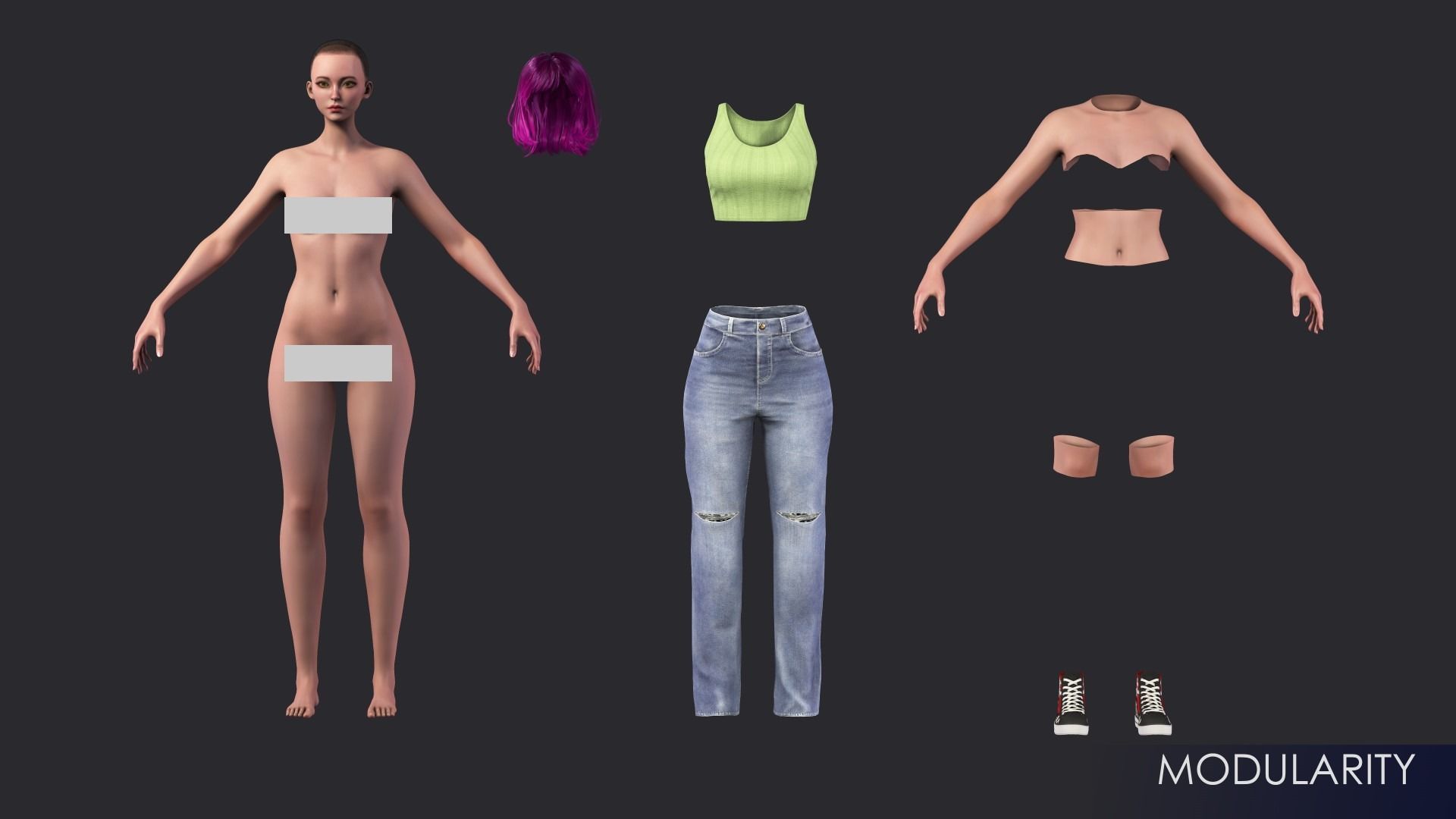 Streetwear Girl 1 - Casual Wear Girls Pack 1 Game-Ready Low-poly 3D model_29