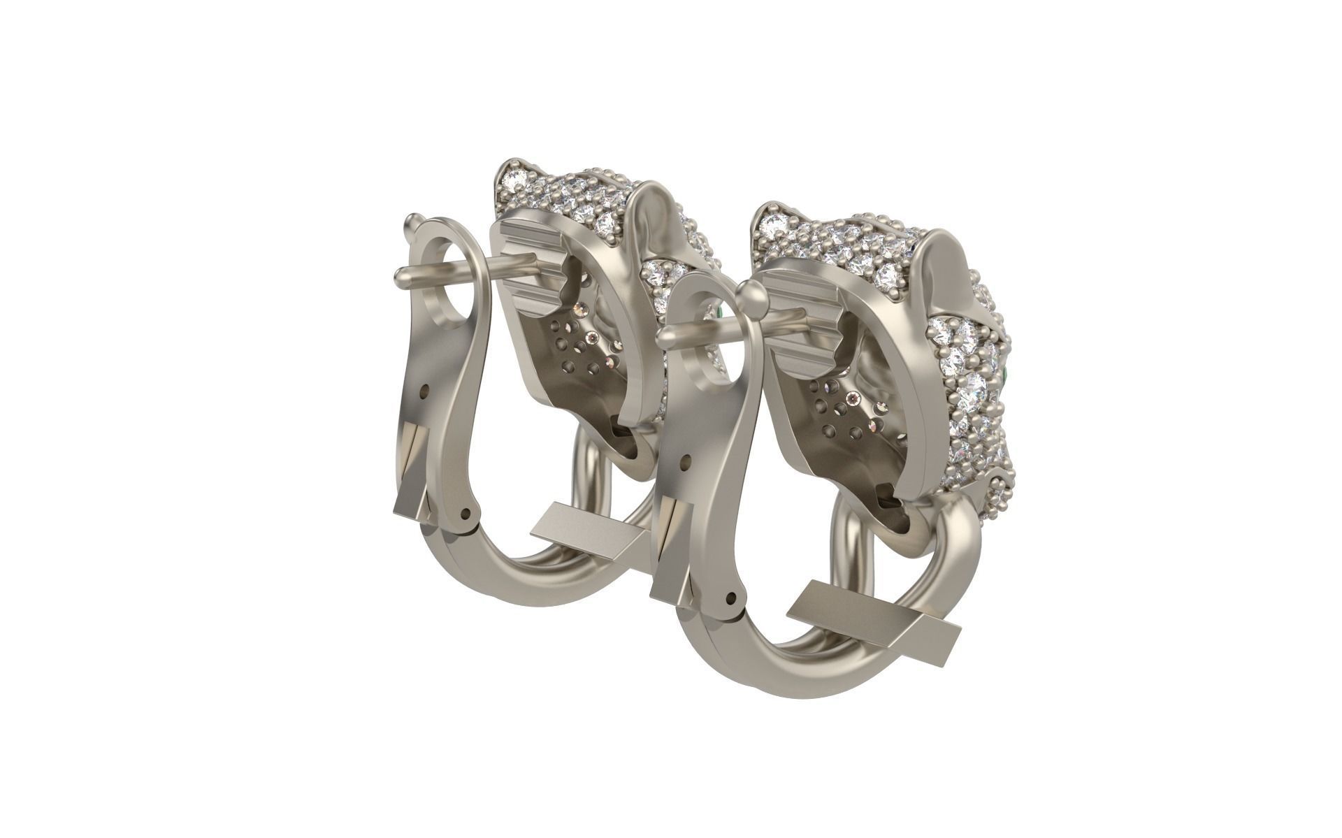 Panther Earrings with stones 3d print model C46 3D print model_16