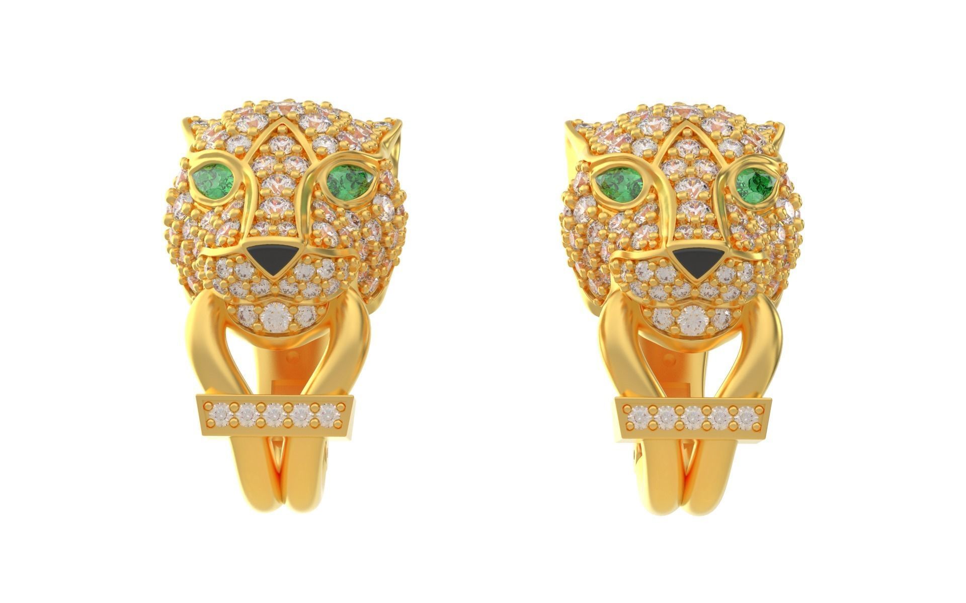 Panther Earrings with stones 3d print model C46 3D print model_2