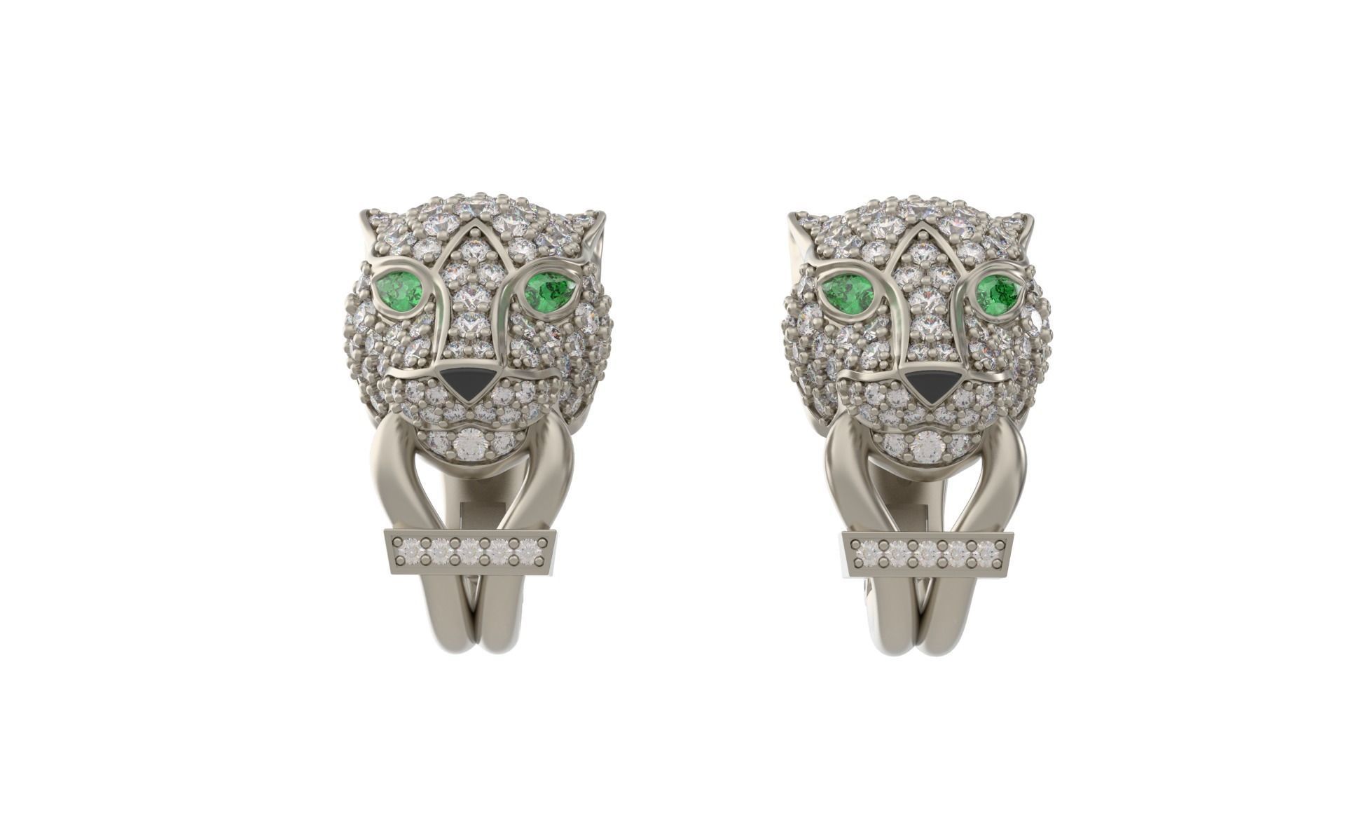 Panther Earrings with stones 3d print model C46 3D print model_14