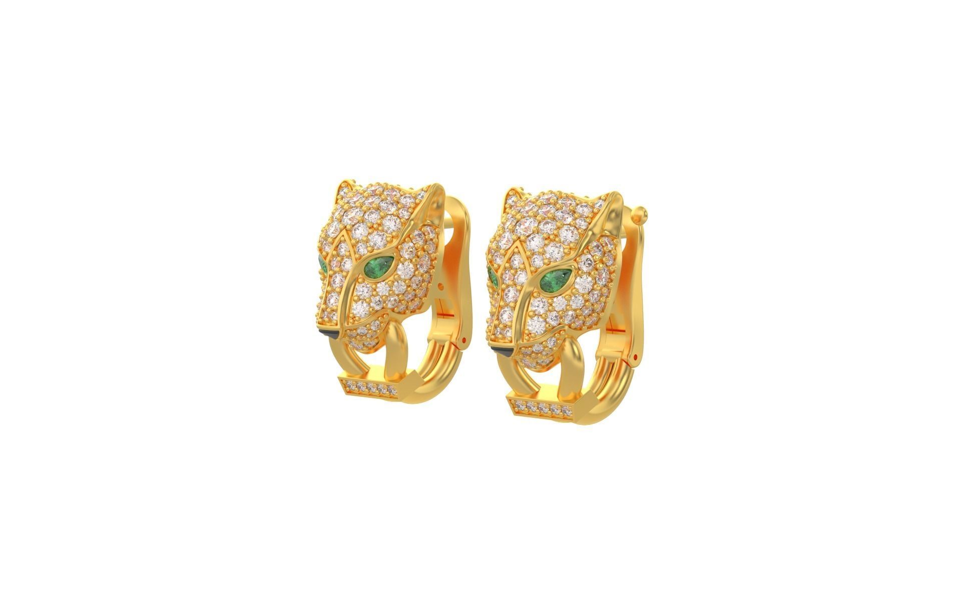 Panther Earrings with stones 3d print model C46 3D print model_5