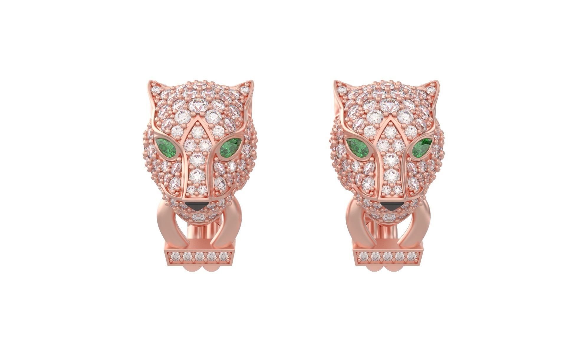 Panther Earrings with stones 3d print model C46 3D print model_11