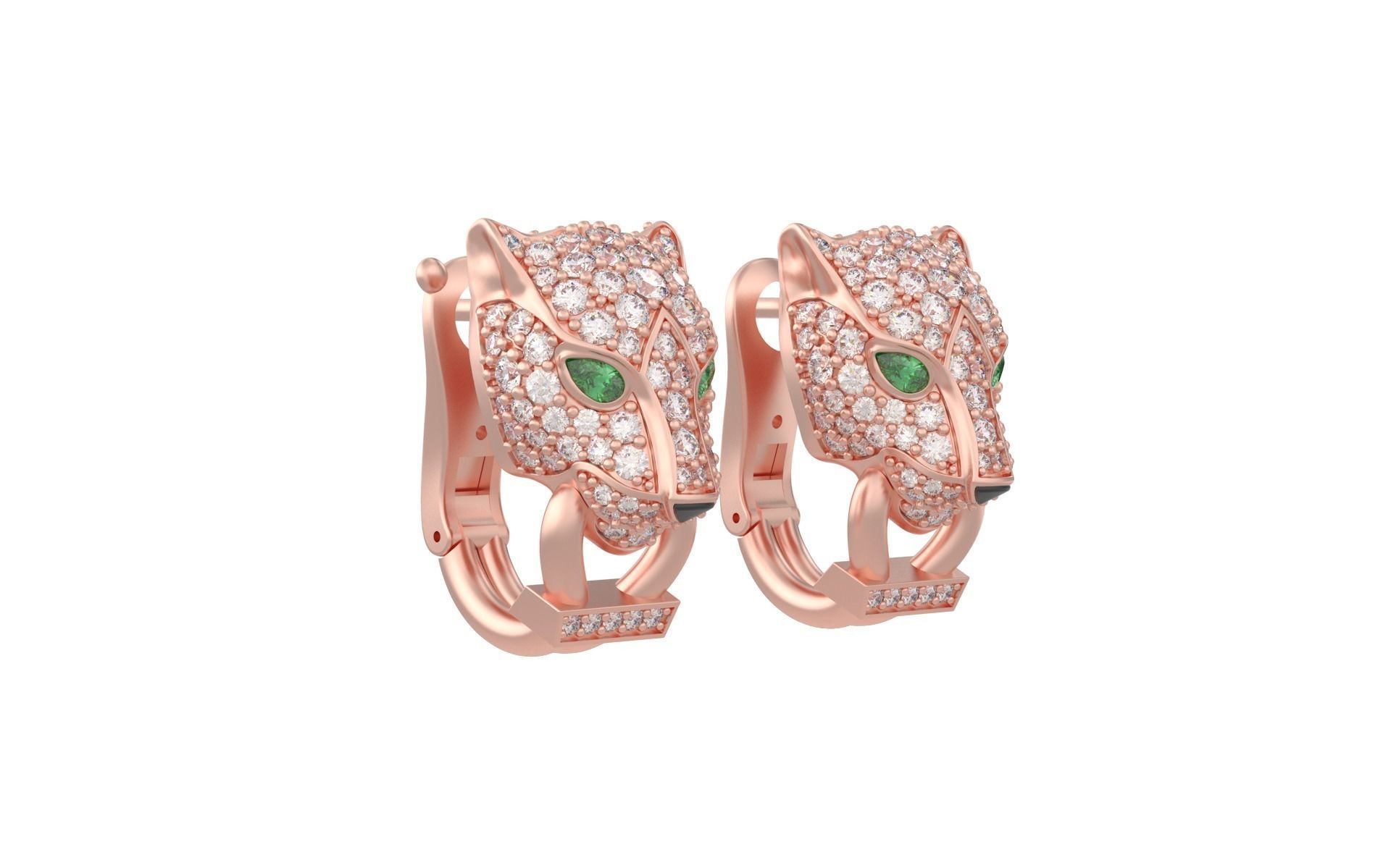 Panther Earrings with stones 3d print model C46 3D print model_9