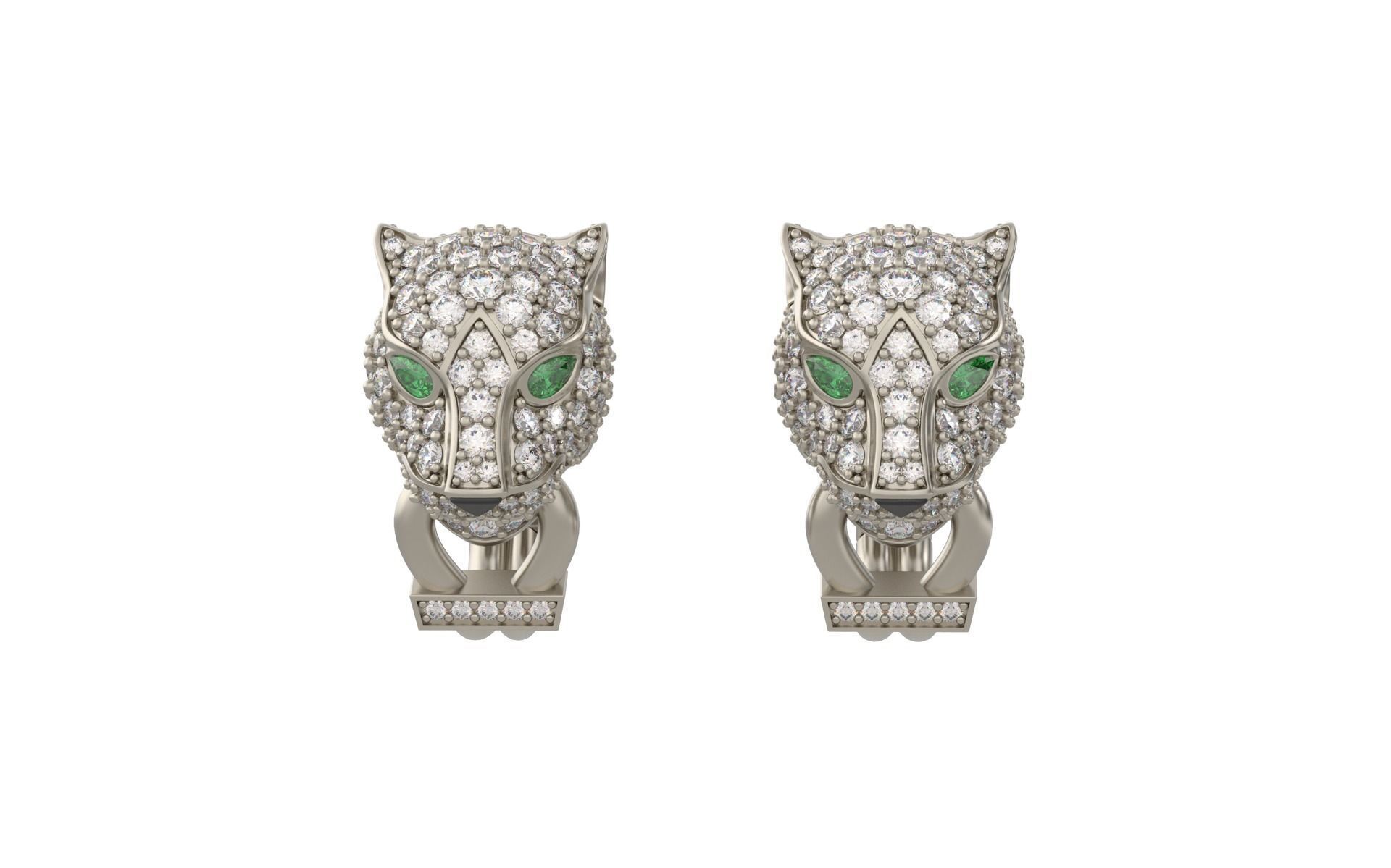 Panther Earrings with stones 3d print model C46 3D print model_13