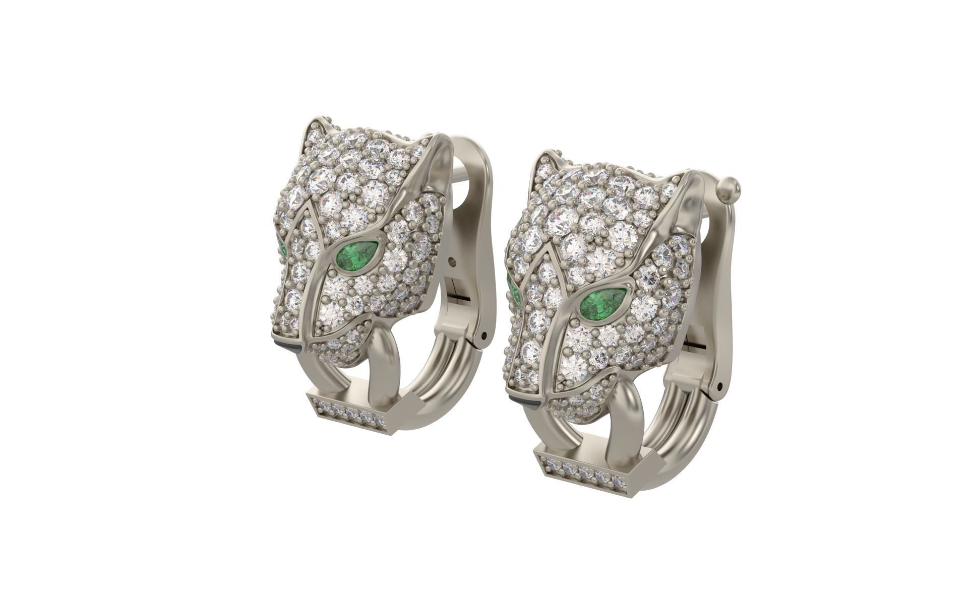 Panther Earrings with stones 3d print model C46 3D print model_15