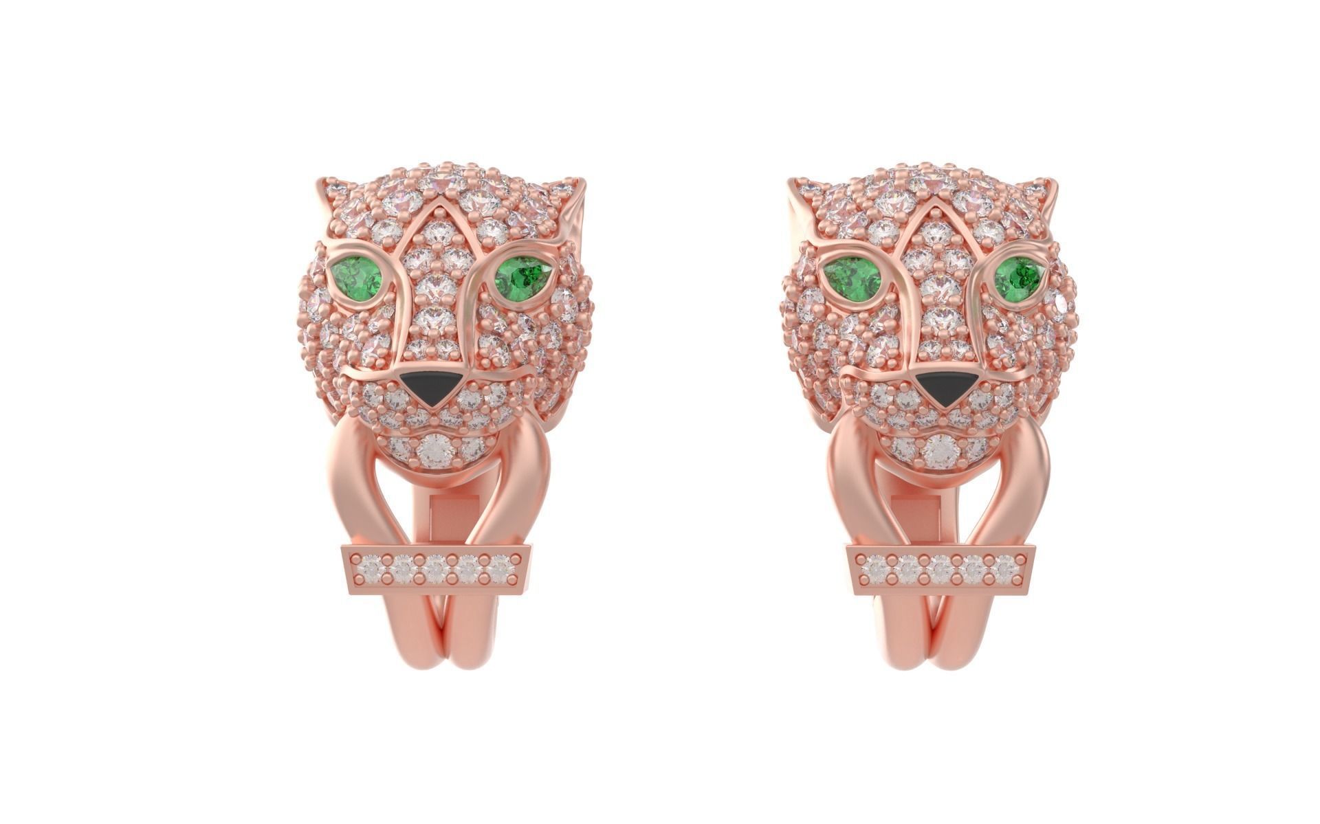 Panther Earrings with stones 3d print model C46 3D print model_8