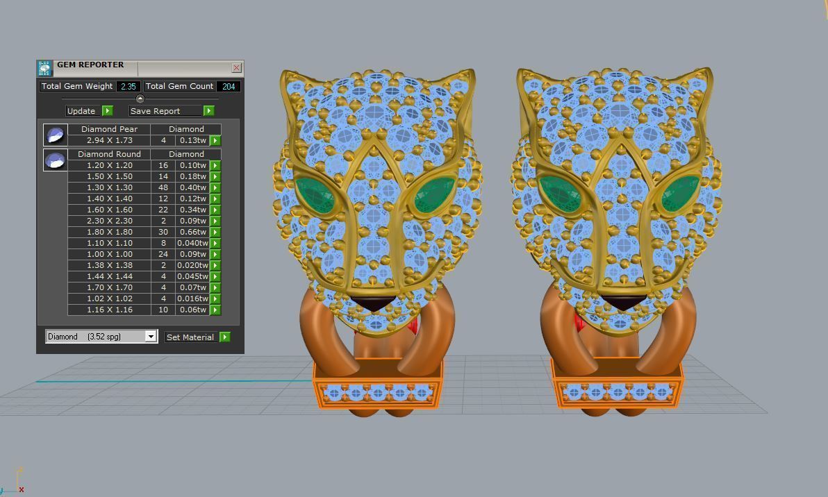 Panther Earrings with stones 3d print model C46 3D print model_17