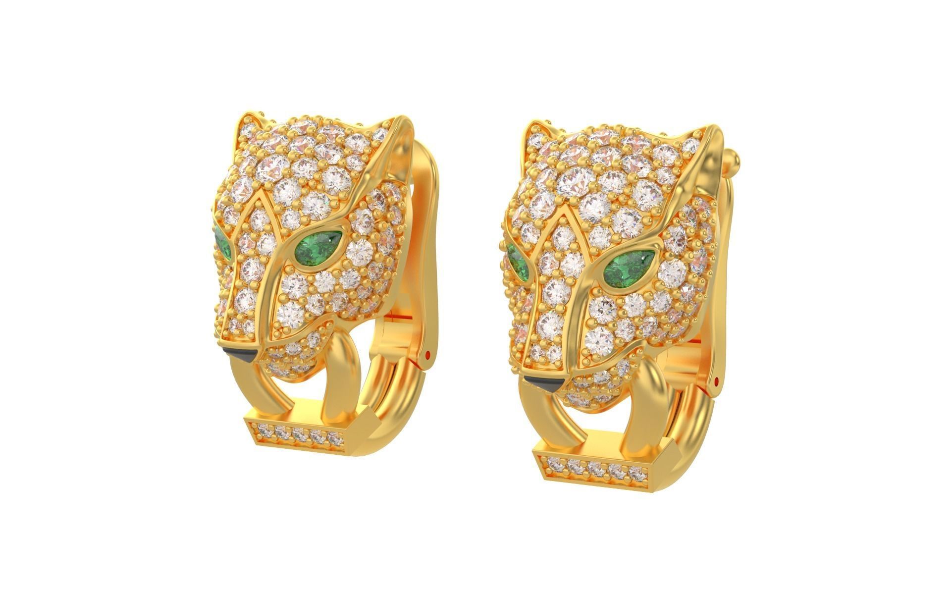 Panther Earrings with stones 3d print model C46 3D print model_1