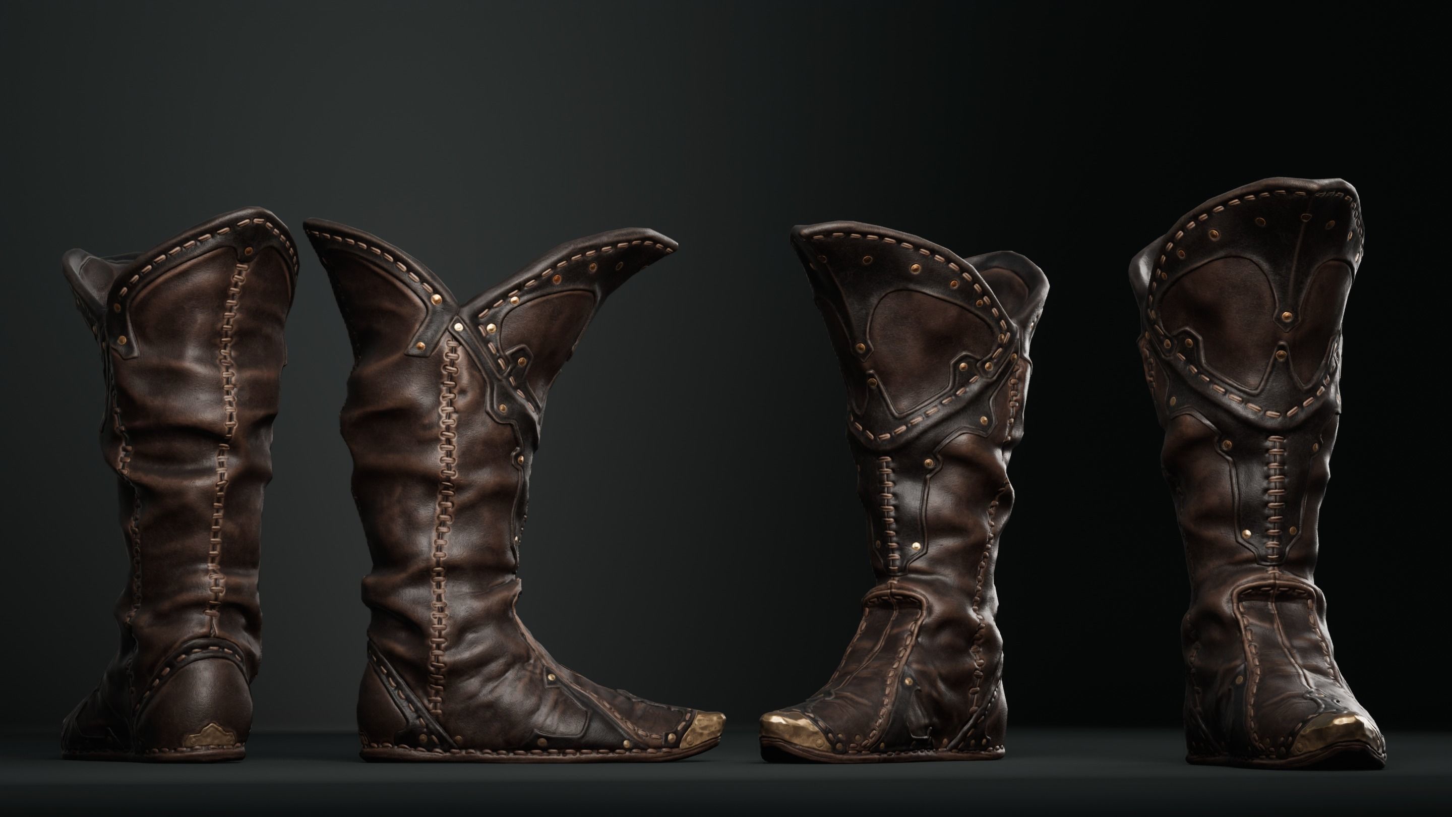 Medieval clothing Boots  001 ZBRUSH  OBJ   High Low Poly  UV   Low-poly 3D model_1