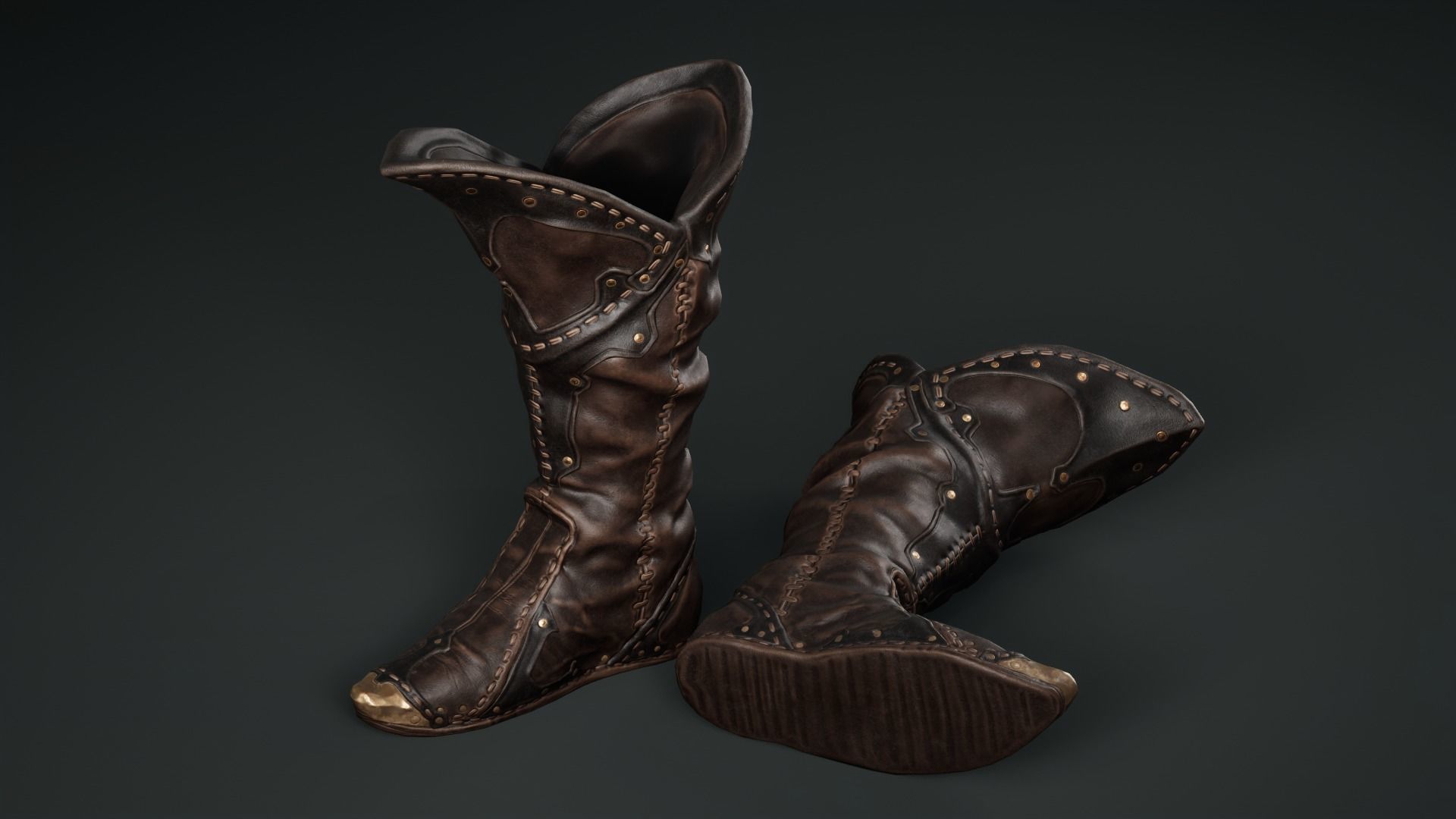 Medieval clothing Boots  001 ZBRUSH  OBJ   High Low Poly  UV   Low-poly 3D model_2