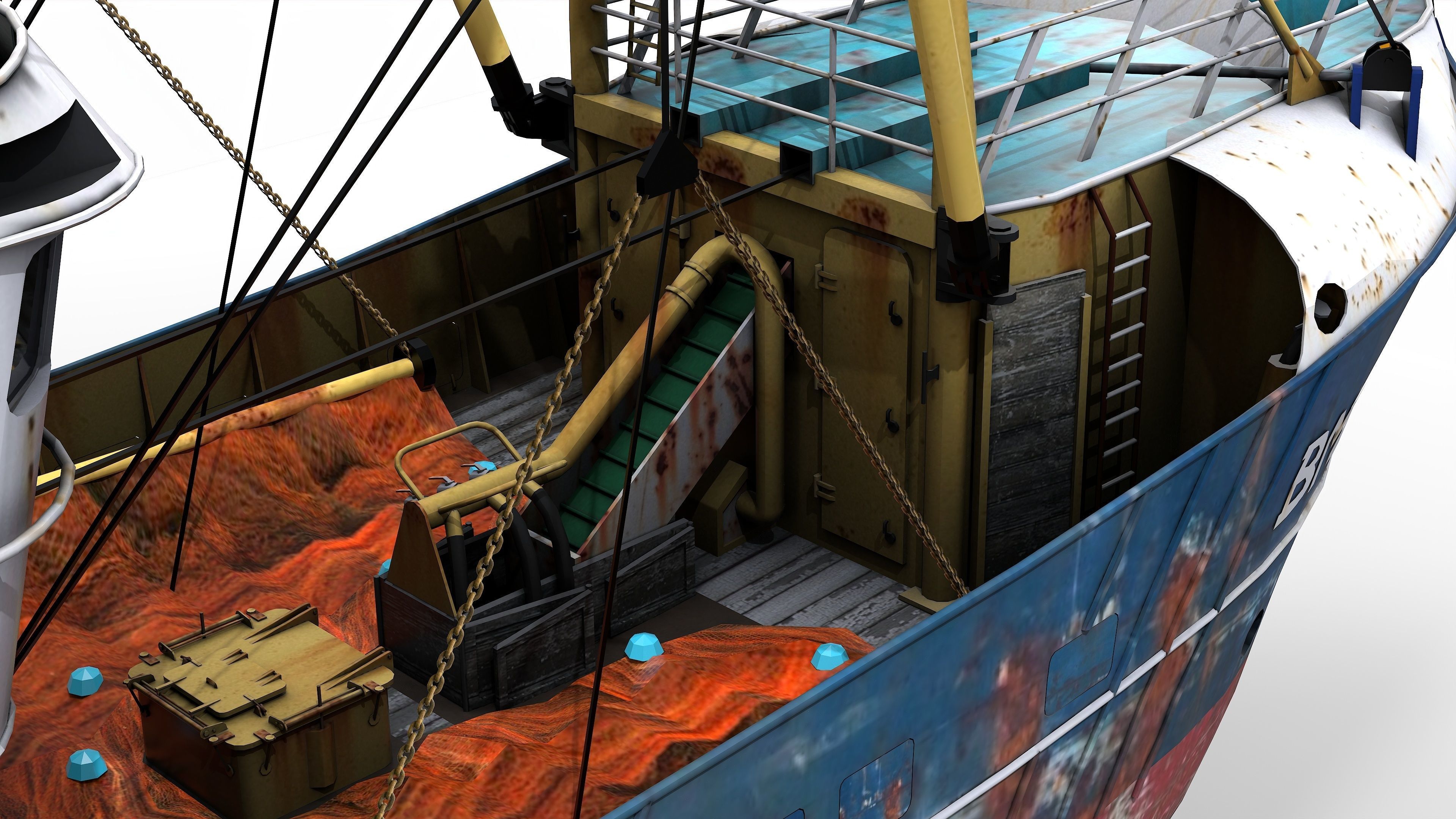 Trawler Sea Lady Low-poly 3D model_9