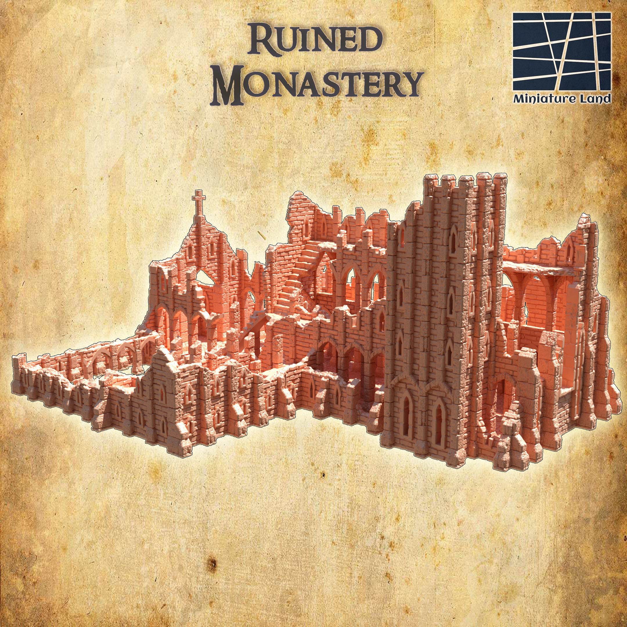 Ruined Monastery  Tabletop Terrain 28 MM 3D print model_1