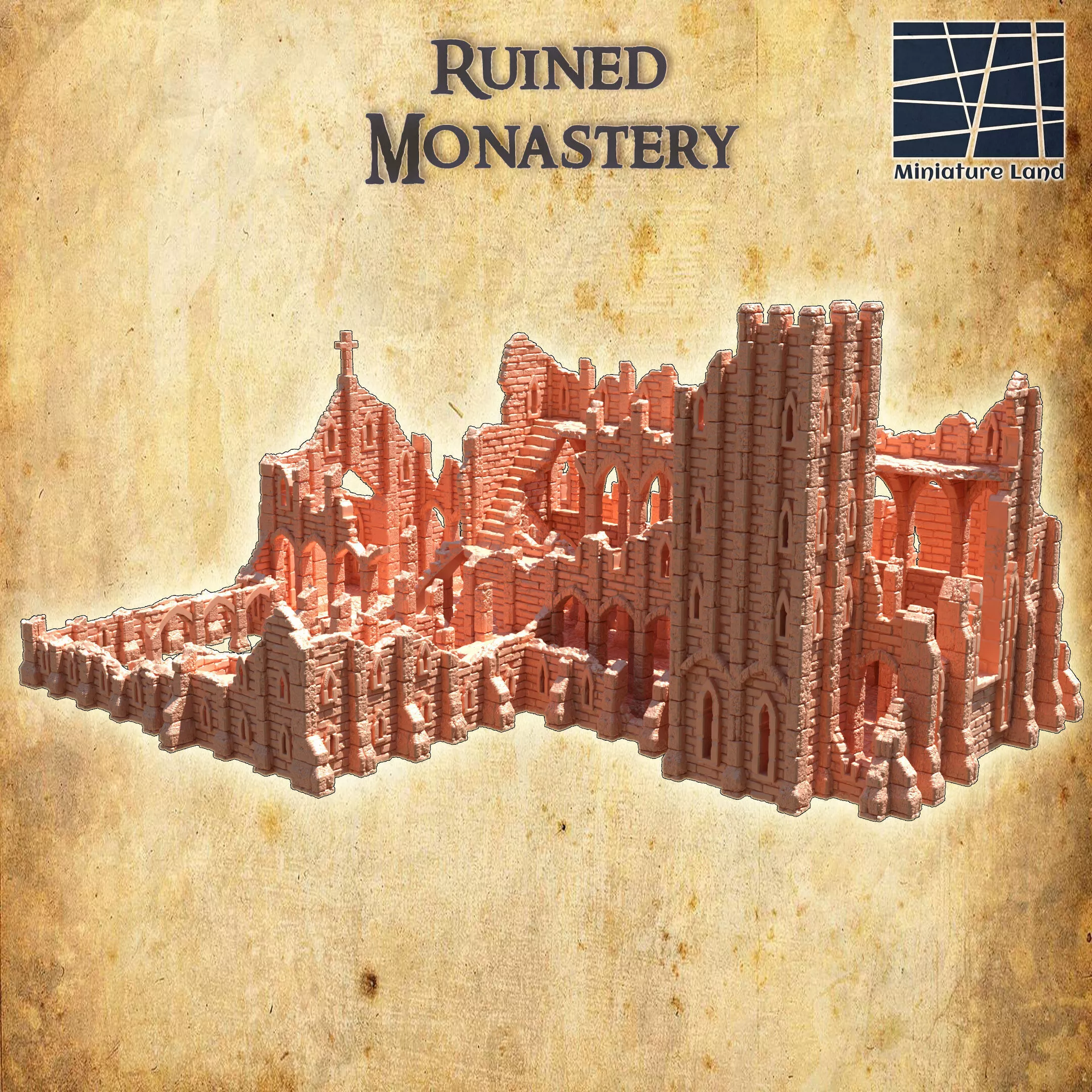 Ruined Monastery Tabletop Terrain 28 MM 3D print model