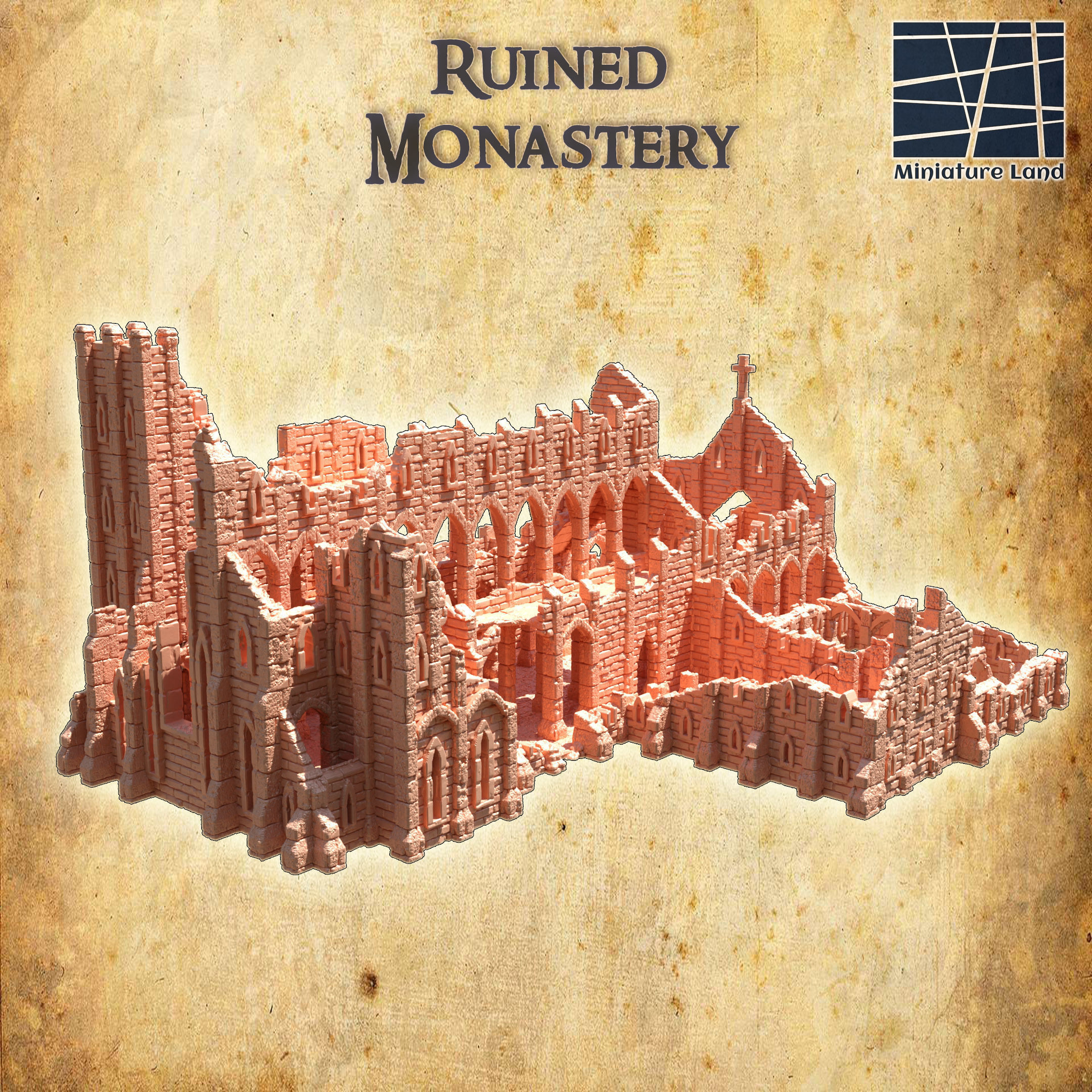 Ruined Monastery  Tabletop Terrain 28 MM 3D print model_2