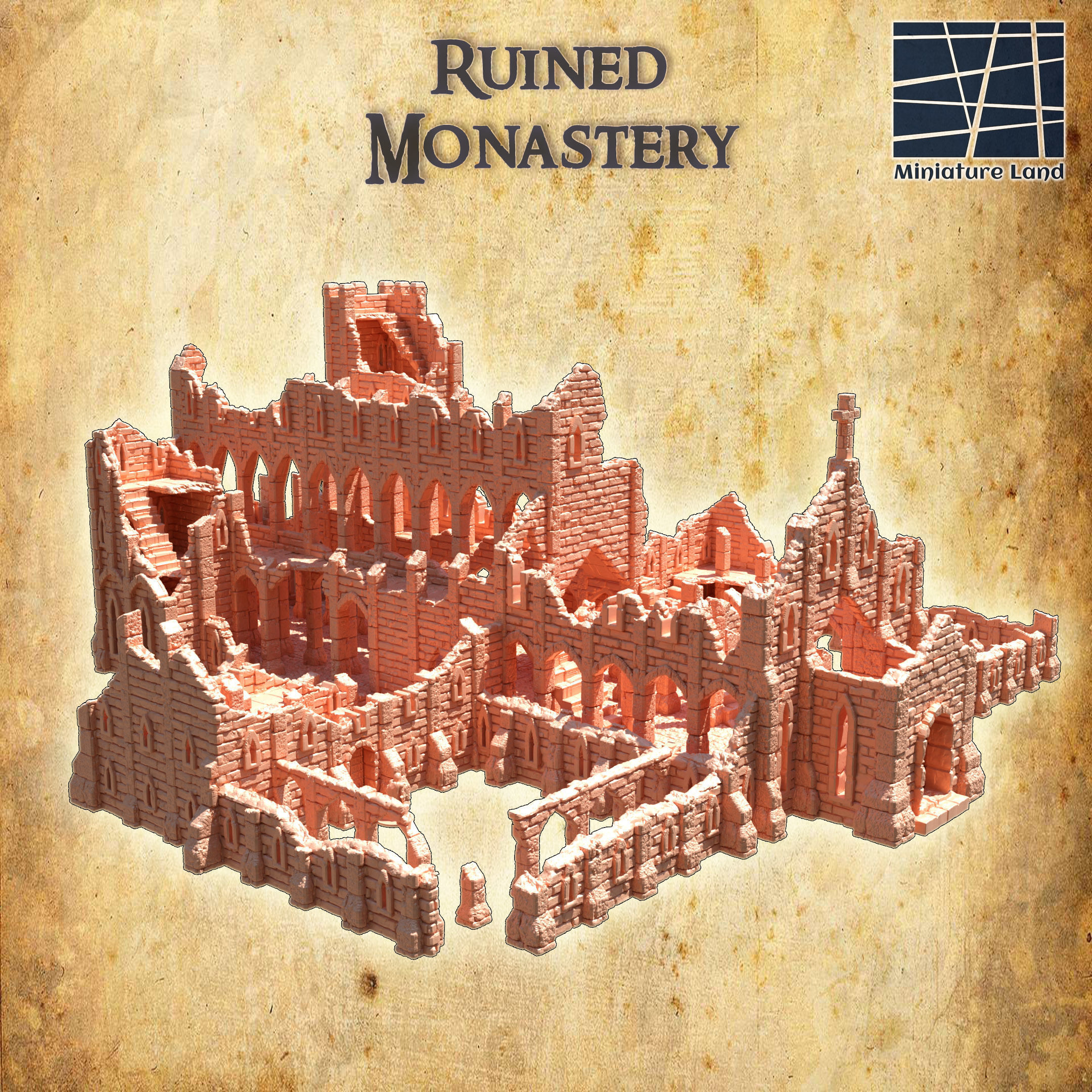 Ruined Monastery  Tabletop Terrain 28 MM 3D print model_3
