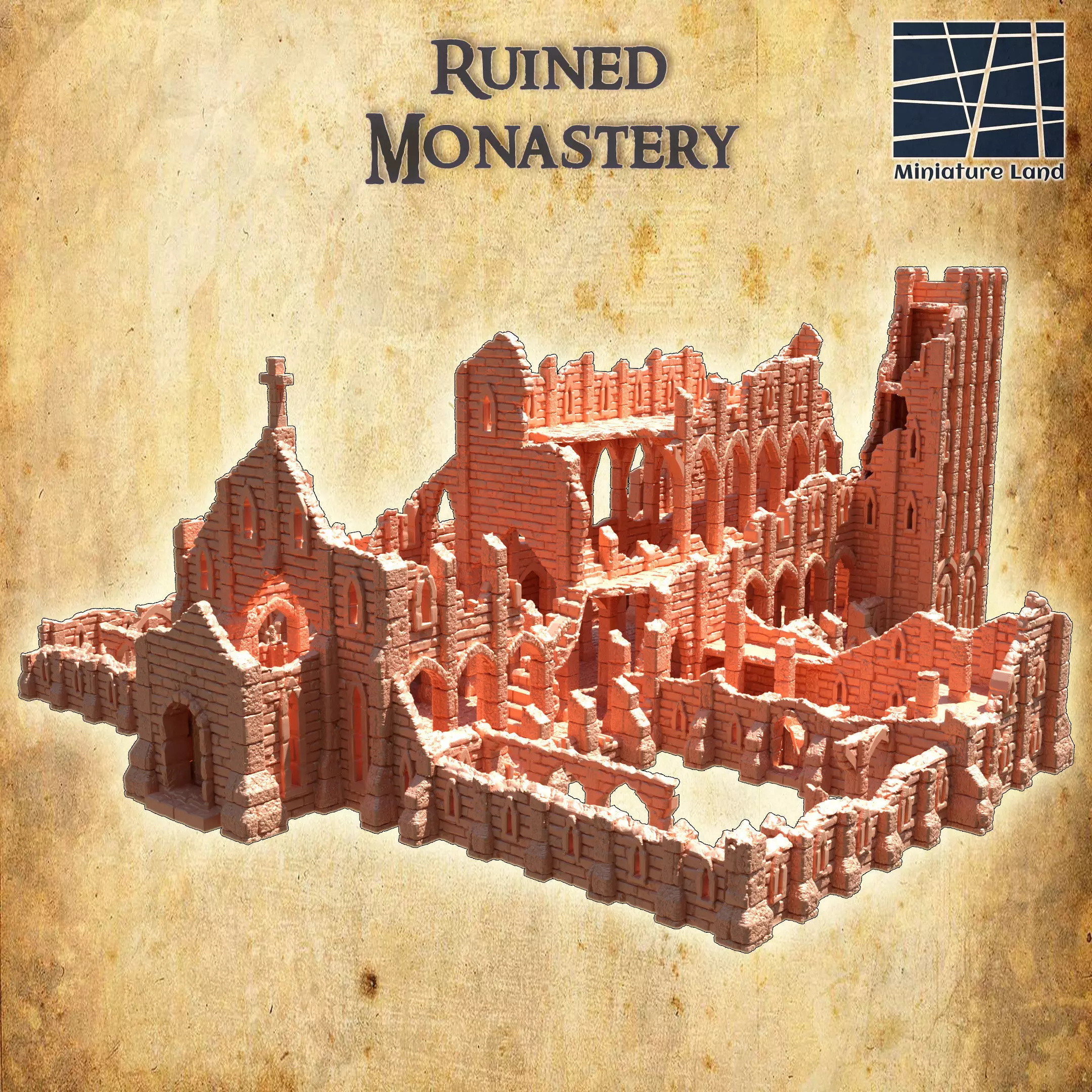 Ruined Monastery  Tabletop Terrain 28 MM 3D print model_0