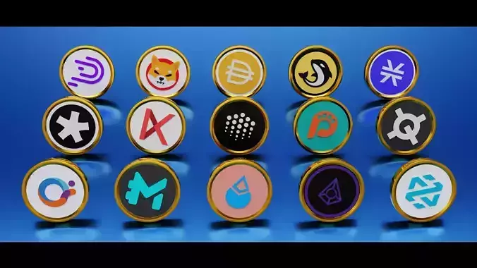 15 Base Crypto Coins vol2 Low-poly 3D model