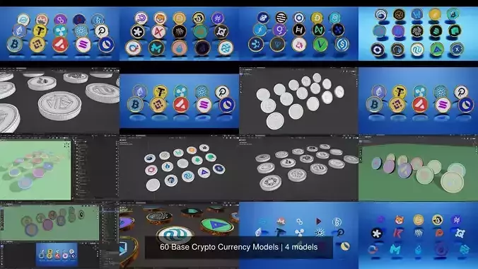 60 Base Crypto Currency Models 3D Model Collection