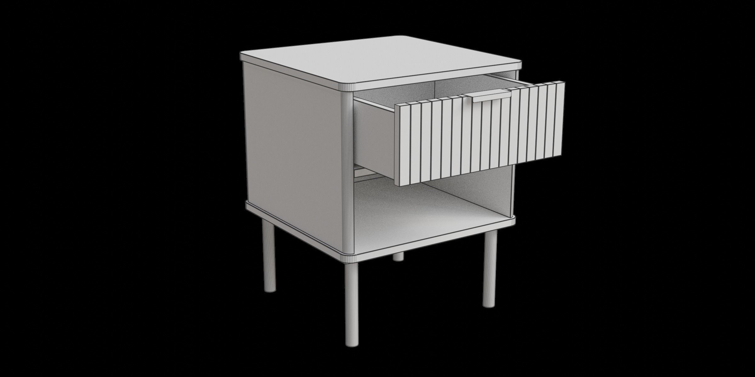 Natural Oak Nightstand With Storage And Drawers Low-poly 3D model_4