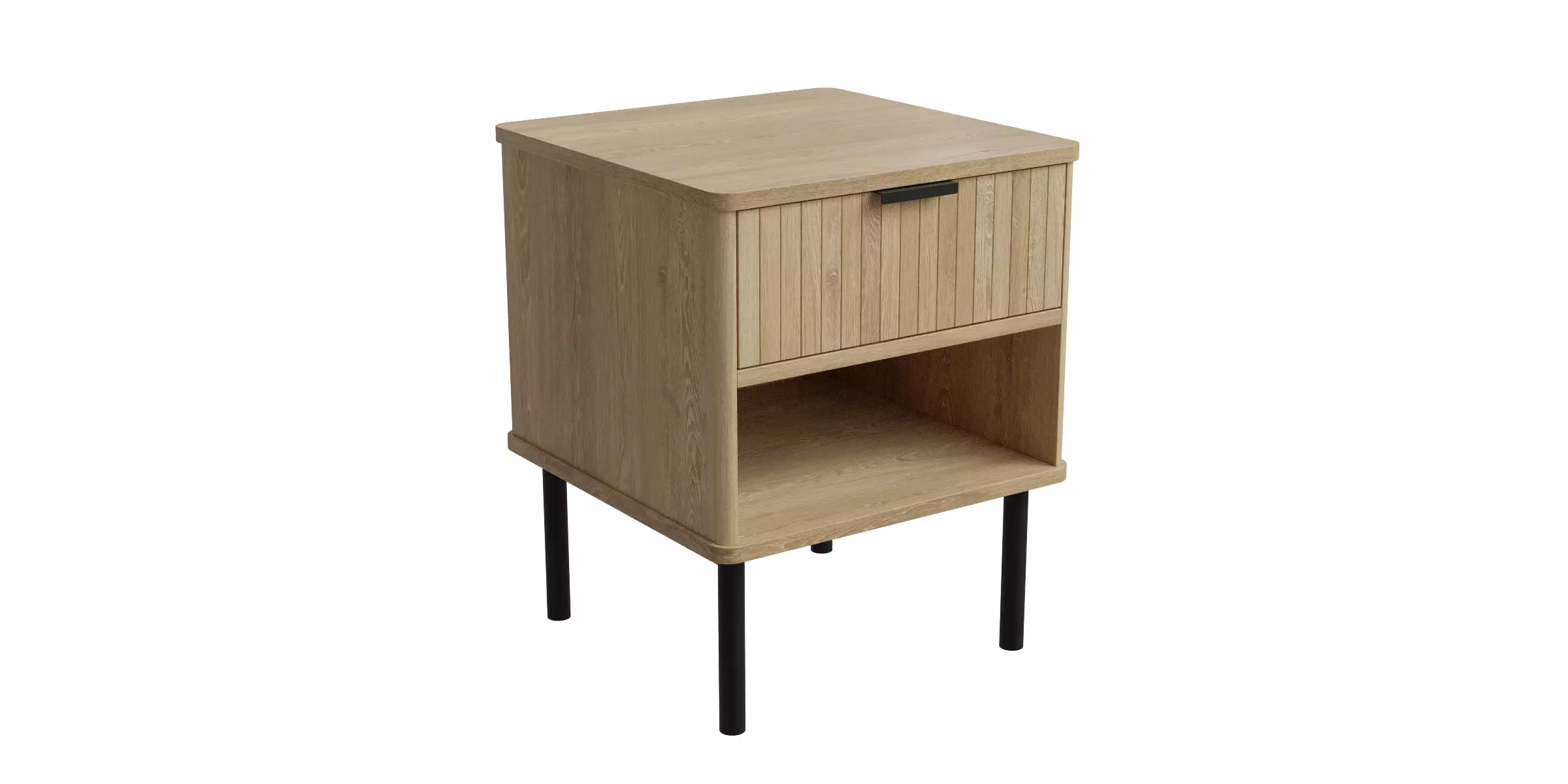 Natural Oak Nightstand With Storage And Drawers Low-poly 3D model_0