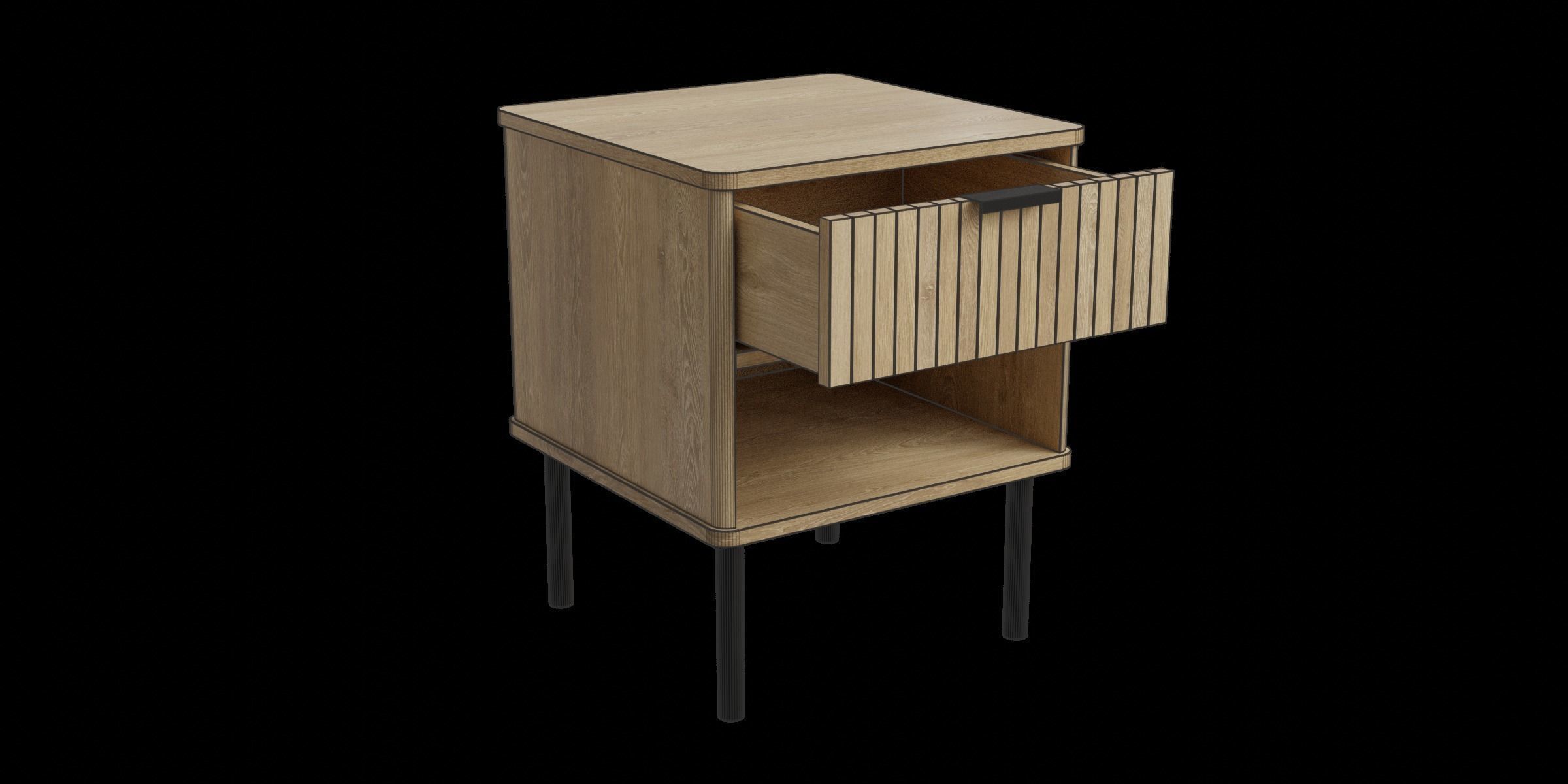 Natural Oak Nightstand With Storage And Drawers Low-poly 3D model_5