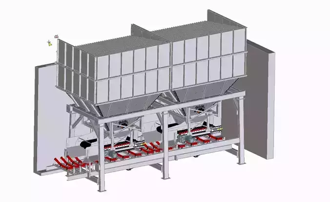 Concerete batching plant feeding hoppers 3D model