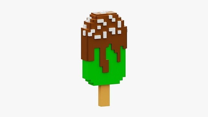 Voxel Pistachio Ice Cream  Low-poly 3D model