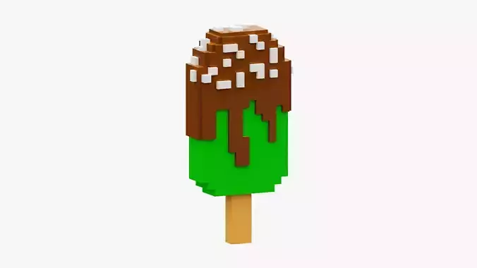 Voxel Pistachio Ice Cream  Low-poly 3D model