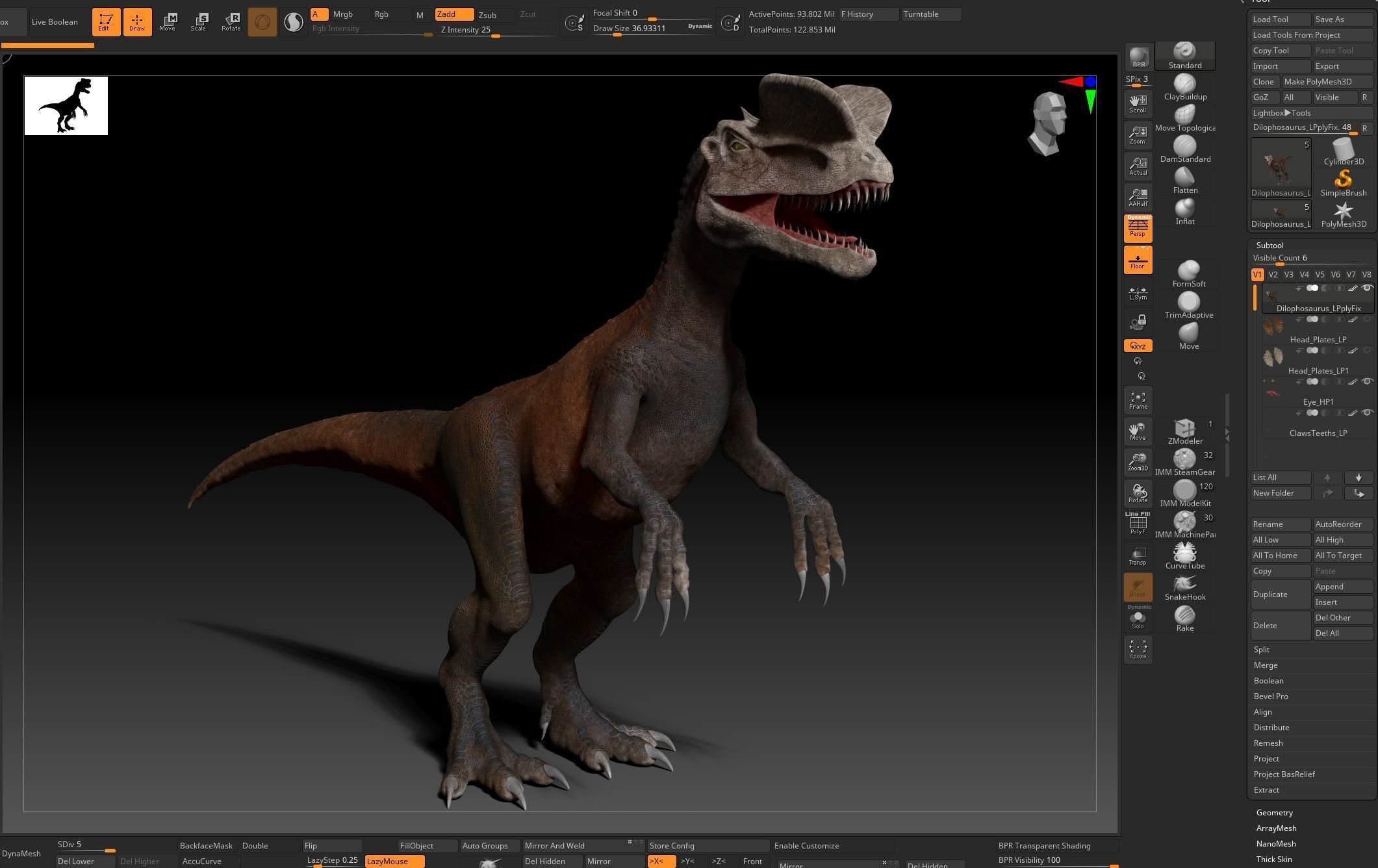 Dinosaur Dilophhosaurus Sculpt Project 3D model_4
