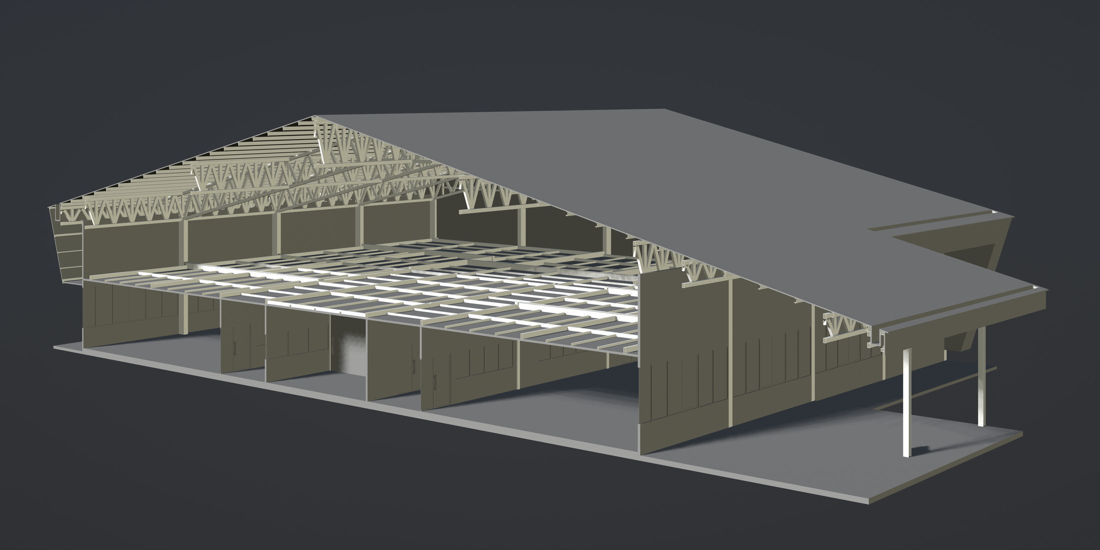 Warehouse in section cut 3D model_1