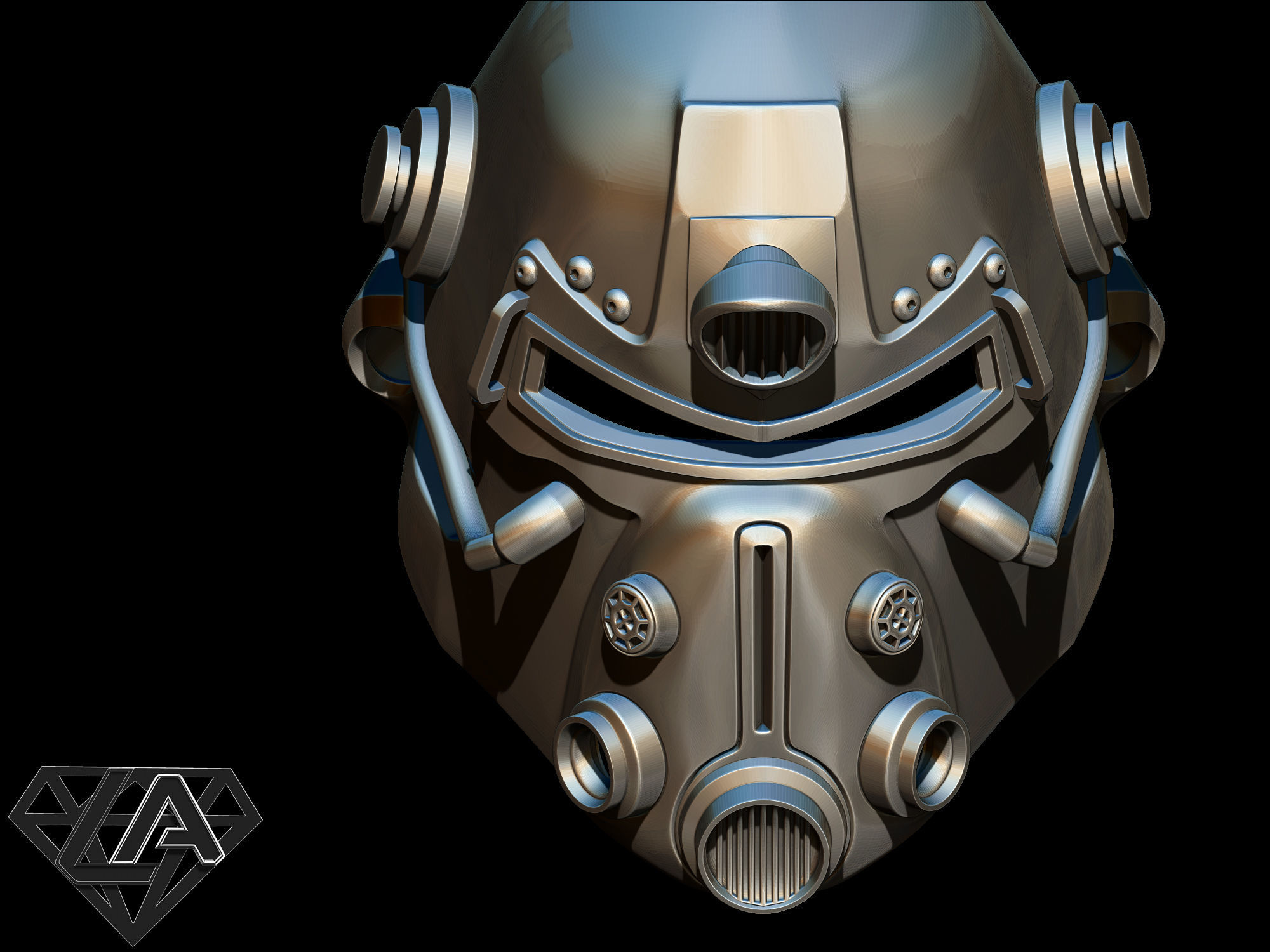 Fallout T-51b custom helmet without pipes 3D print model_8
