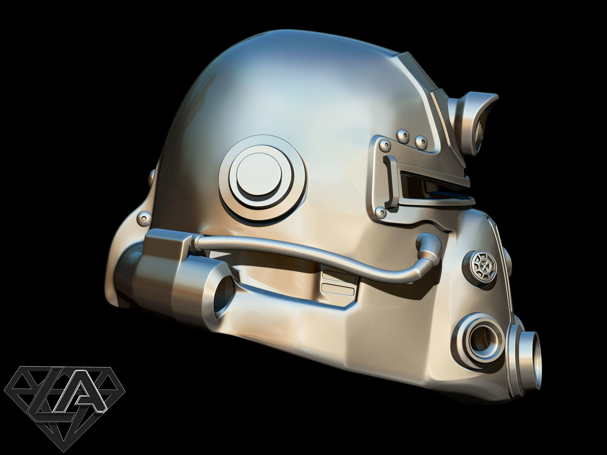 Fallout T-51b custom helmet without pipes 3D print model_5