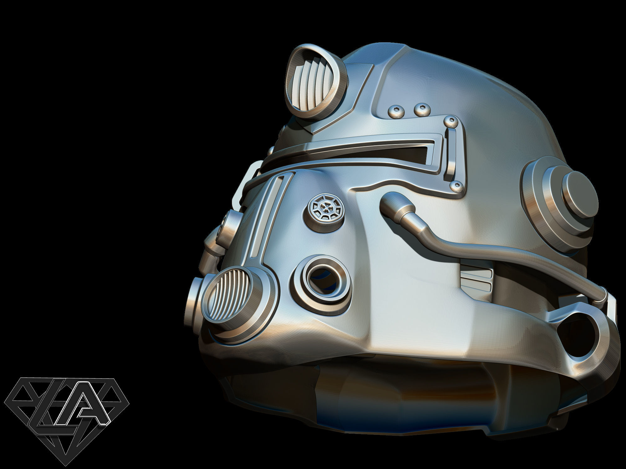 Fallout T-51b custom helmet without pipes 3D print model_9