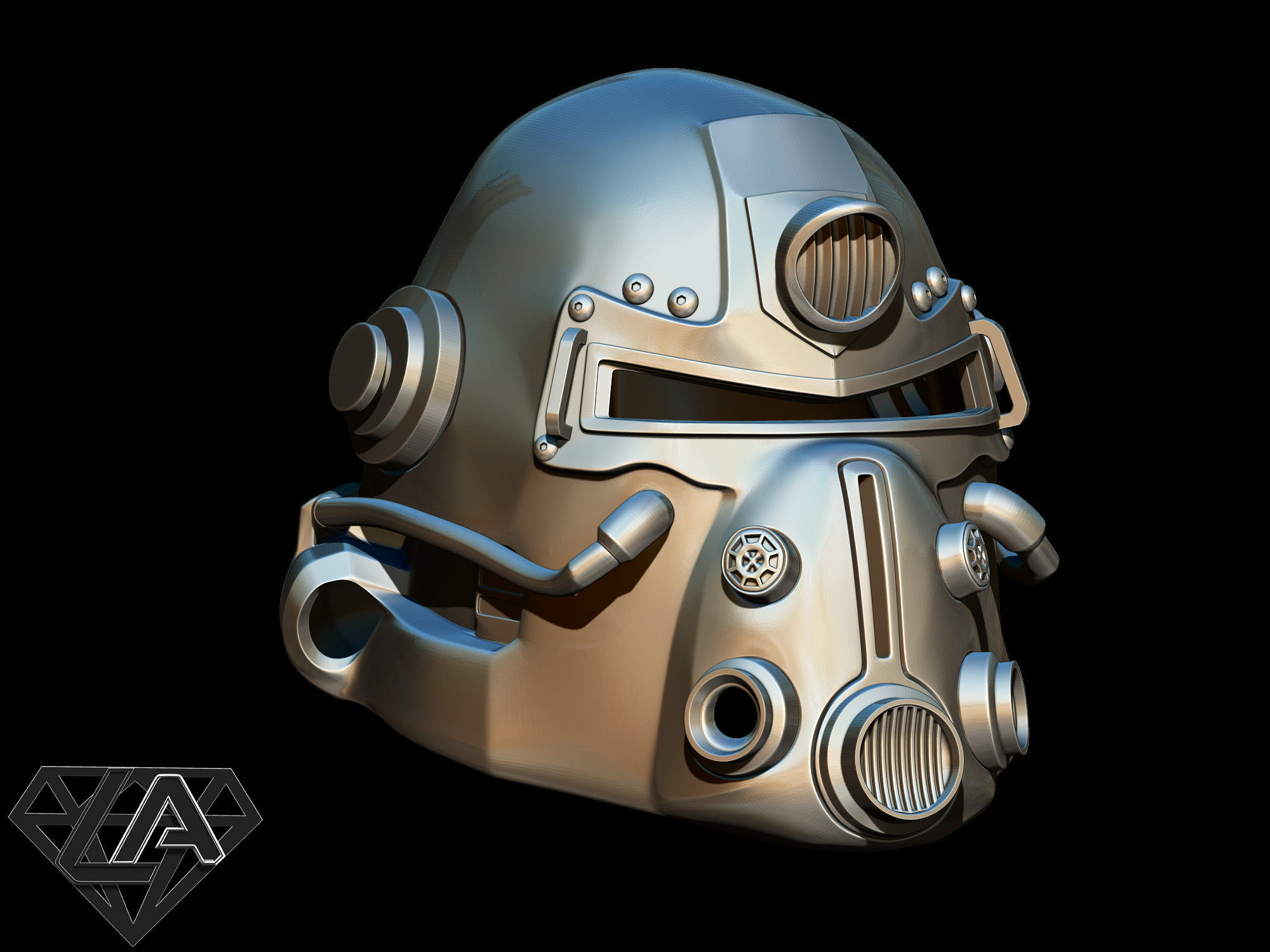 Fallout T-51b custom helmet without pipes 3D print model_3