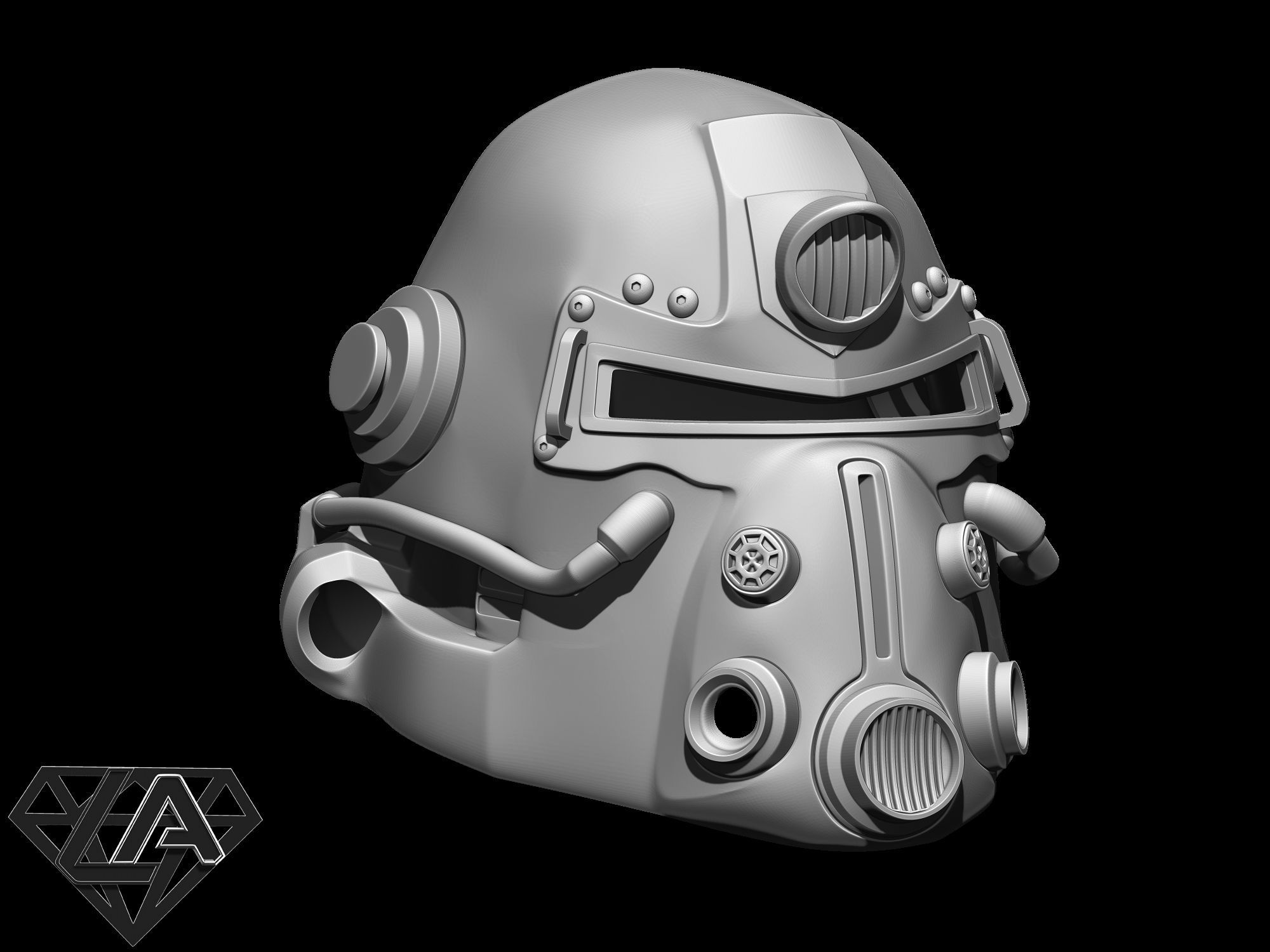 Fallout T-51b custom helmet without pipes 3D print model_2