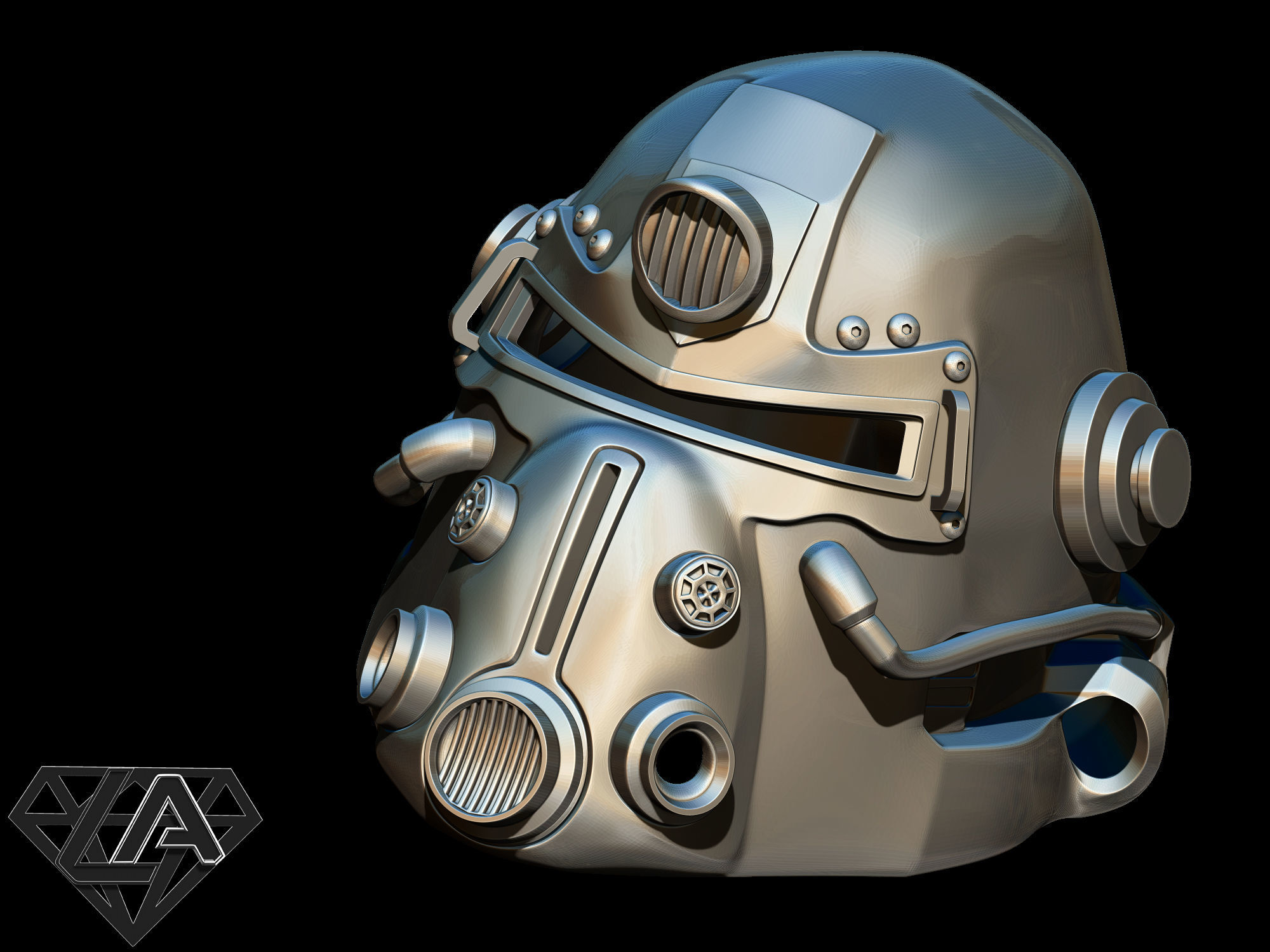 Fallout T-51b custom helmet without pipes 3D print model_7