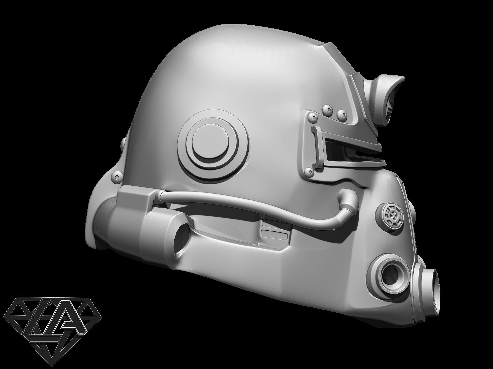 Fallout T-51b custom helmet without pipes 3D print model_4