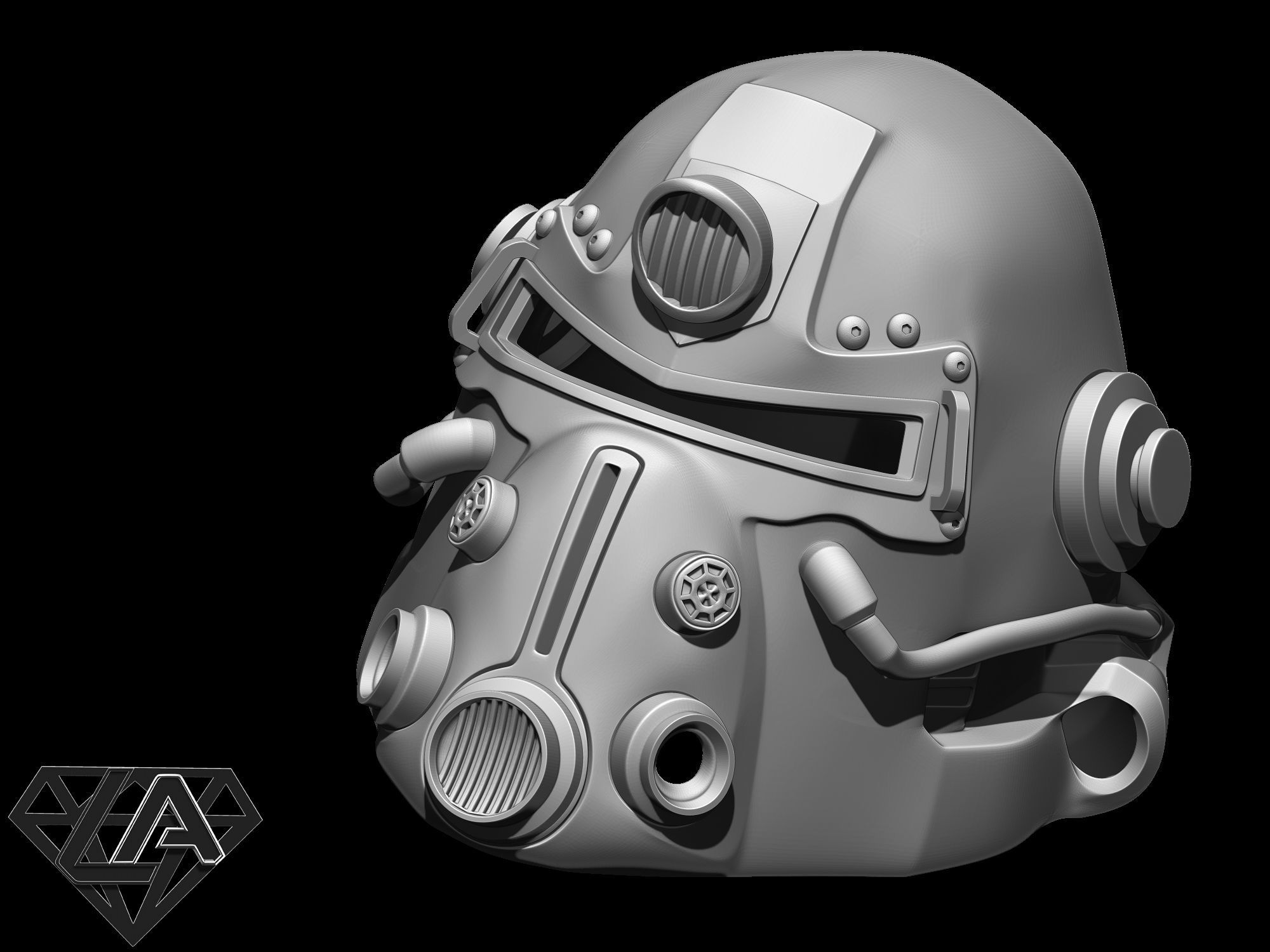 Fallout T-51b custom helmet without pipes 3D print model_6