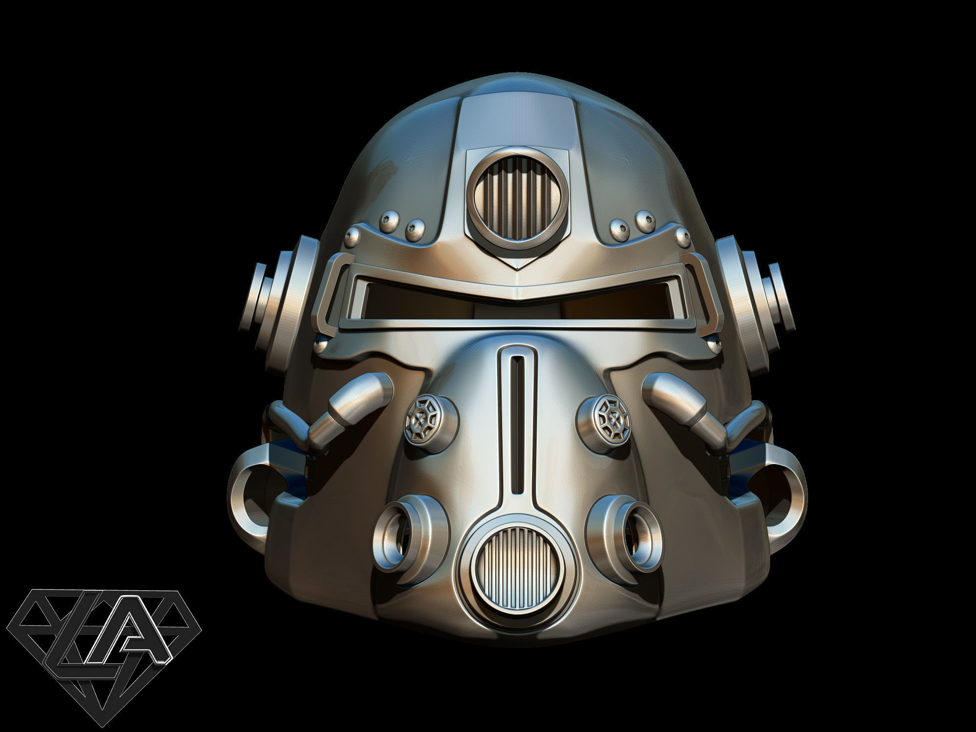 Fallout T-51b custom helmet without pipes 3D print model_1