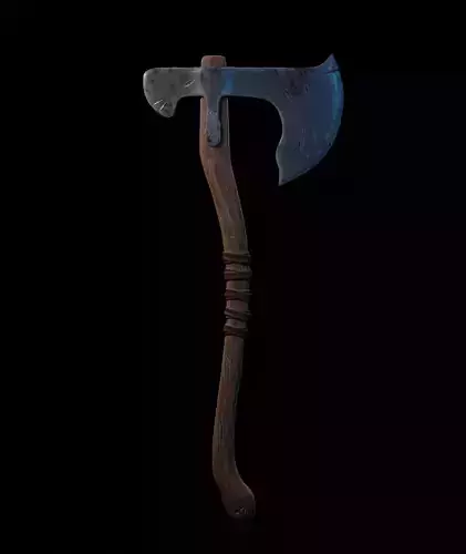 stylised axe in wood and metal with bandage