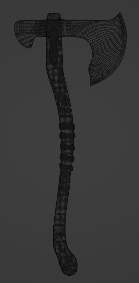 stylised axe in wood and metal with bandage 3D model_6