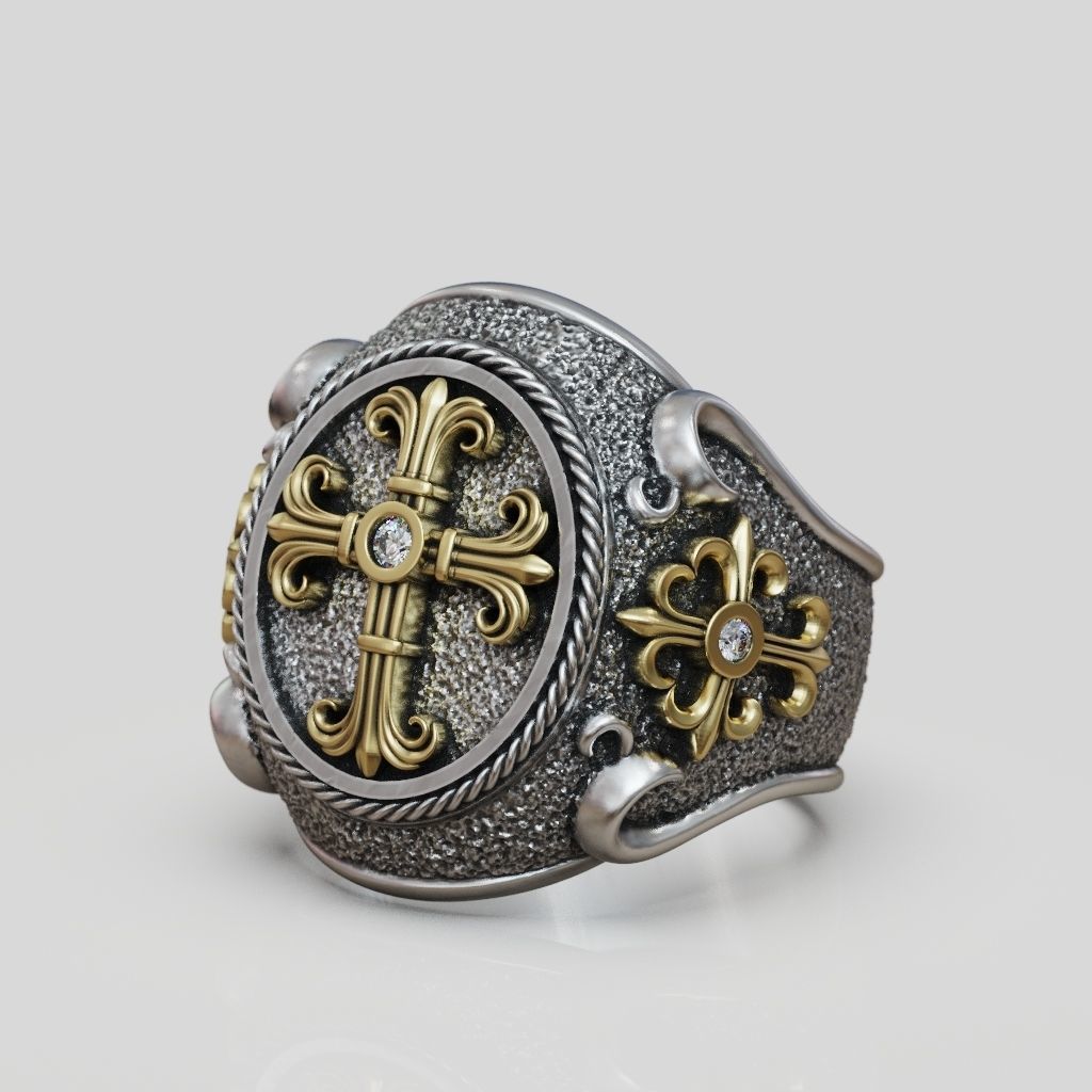 Ring religious christianity cross textured 3D print model_8