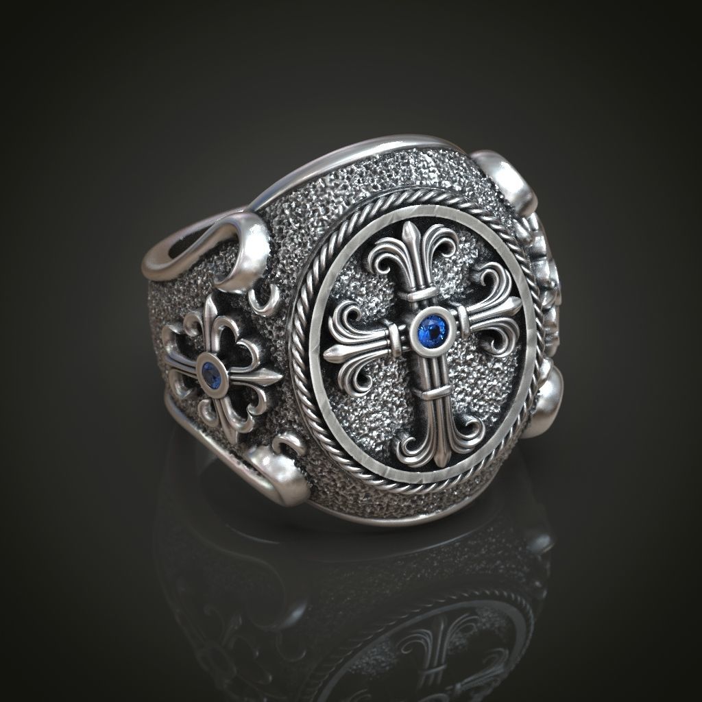 Ring religious christianity cross textured 3D print model_4