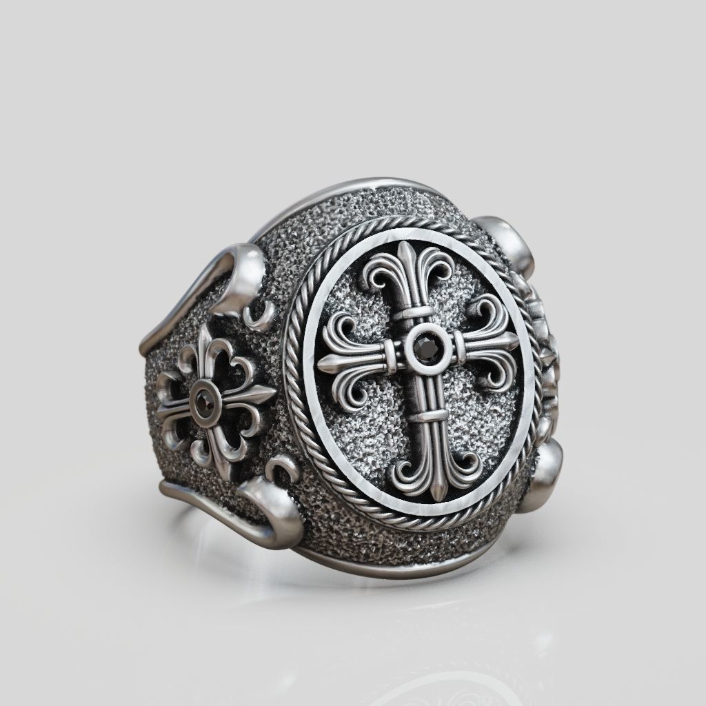Ring religious christianity cross textured 3D print model_1