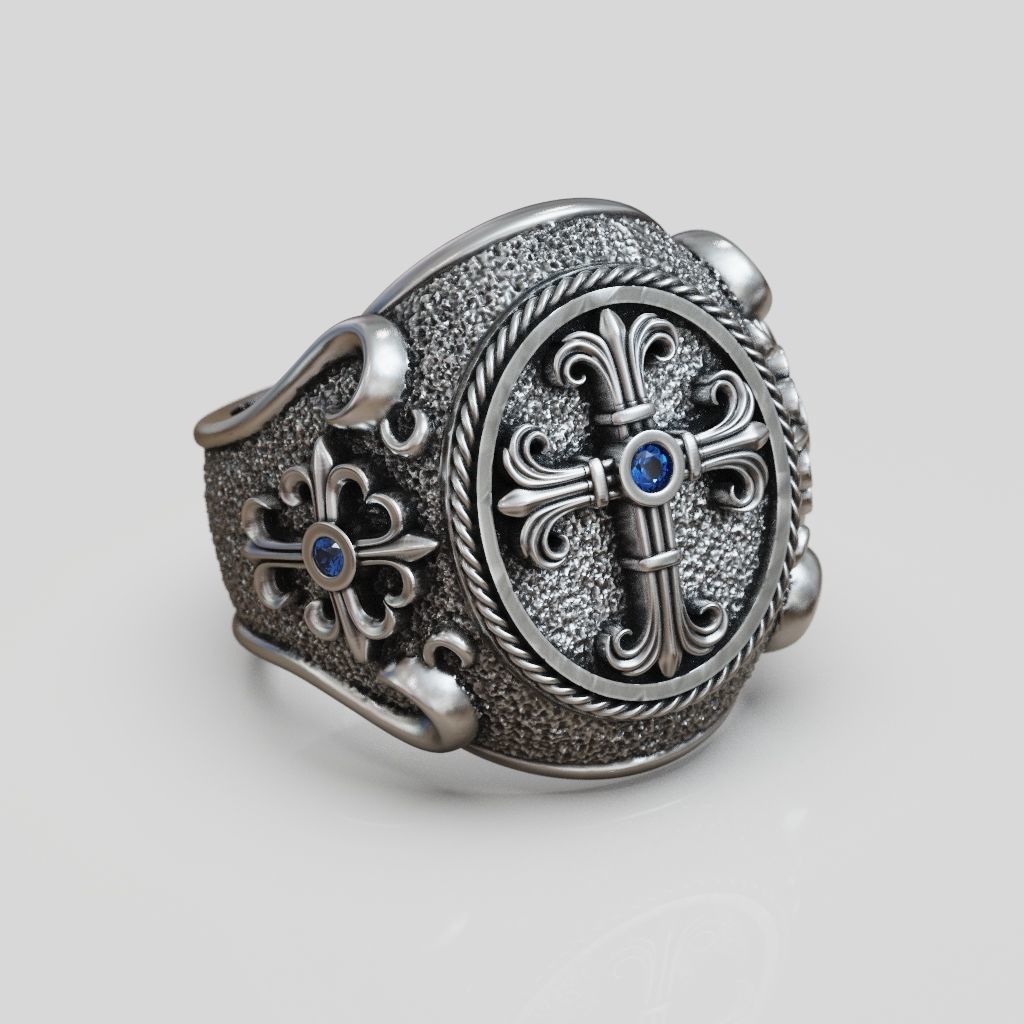 Ring religious christianity cross textured 3D print model_6