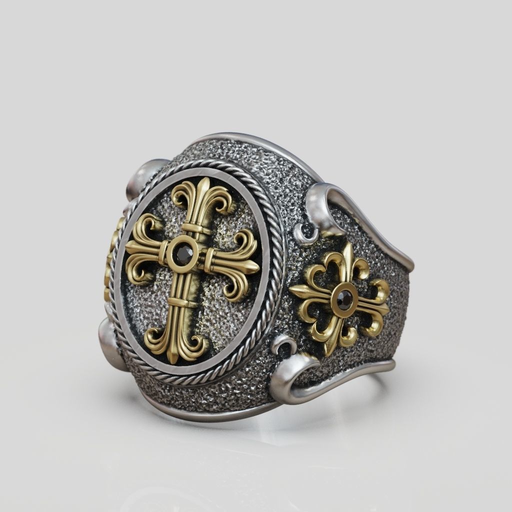 Ring religious christianity cross textured 3D print model_9