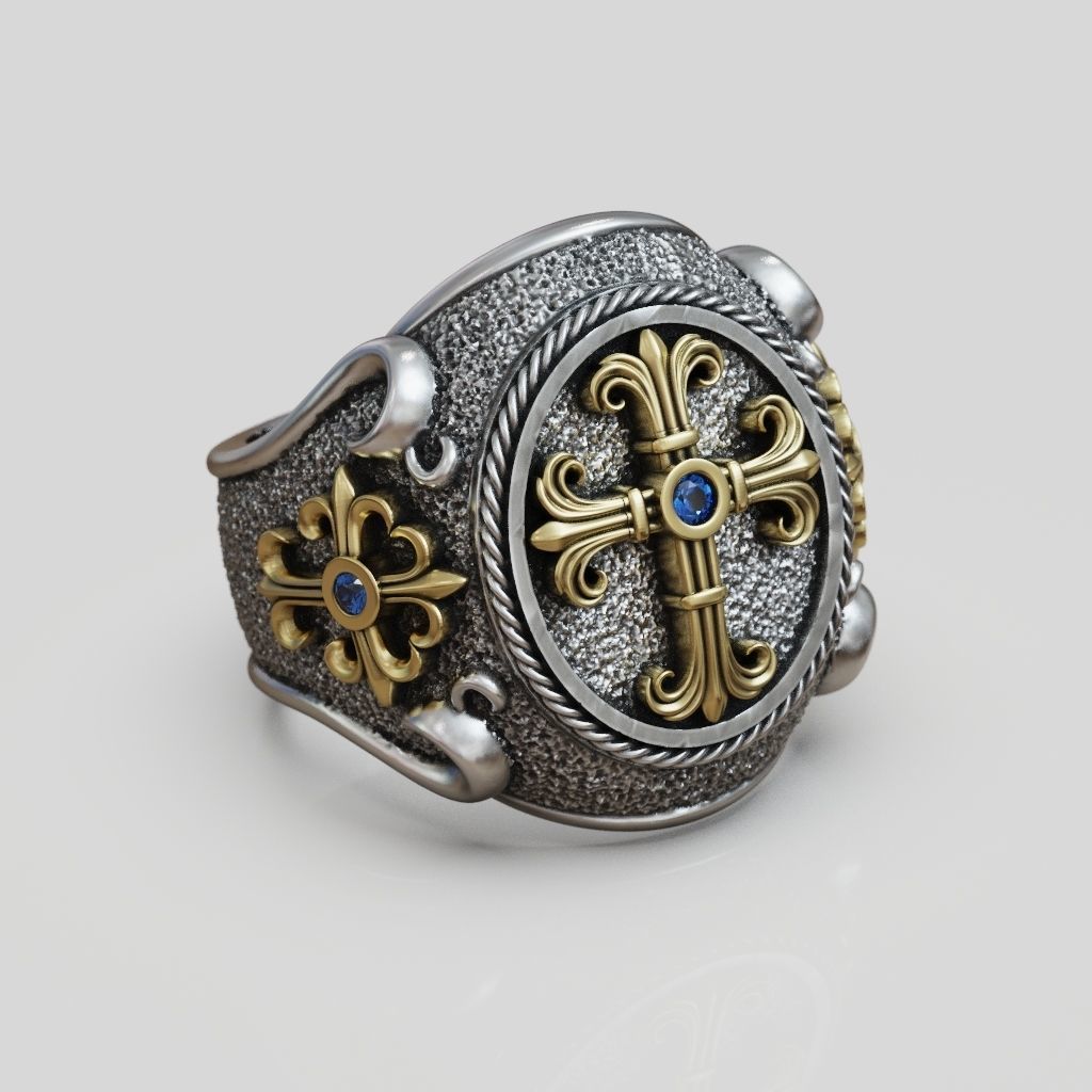 Ring religious christianity cross textured 3D print model_3