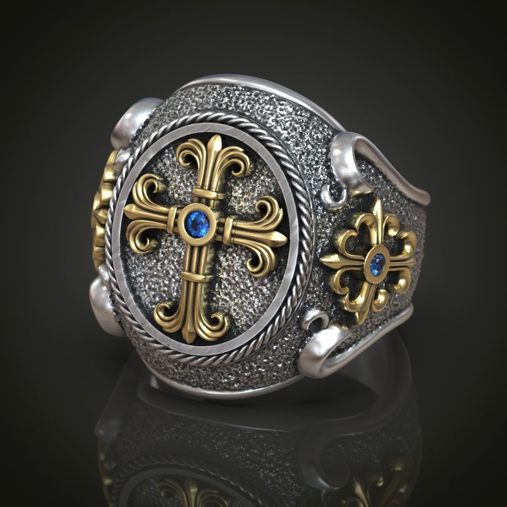 Ring religious christianity cross textured 3D print model_2