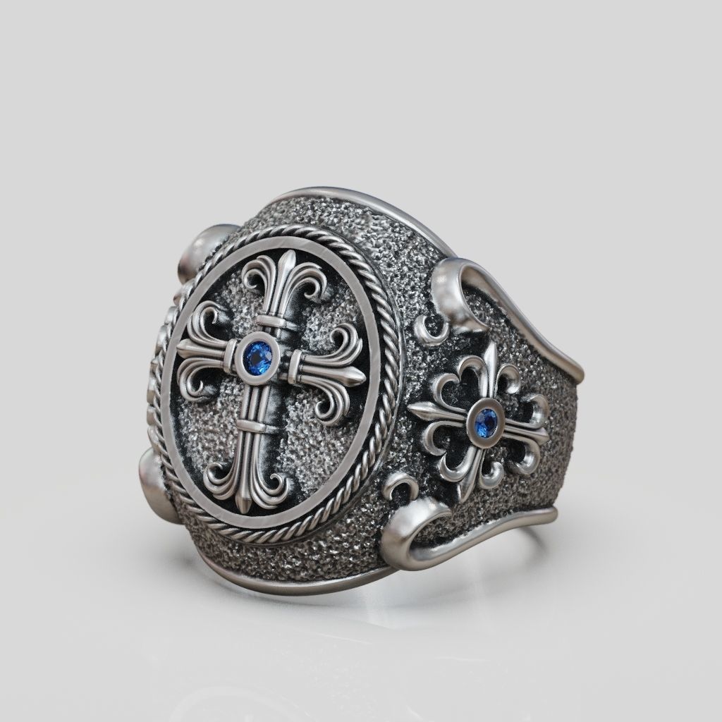 Ring religious christianity cross textured 3D print model_7