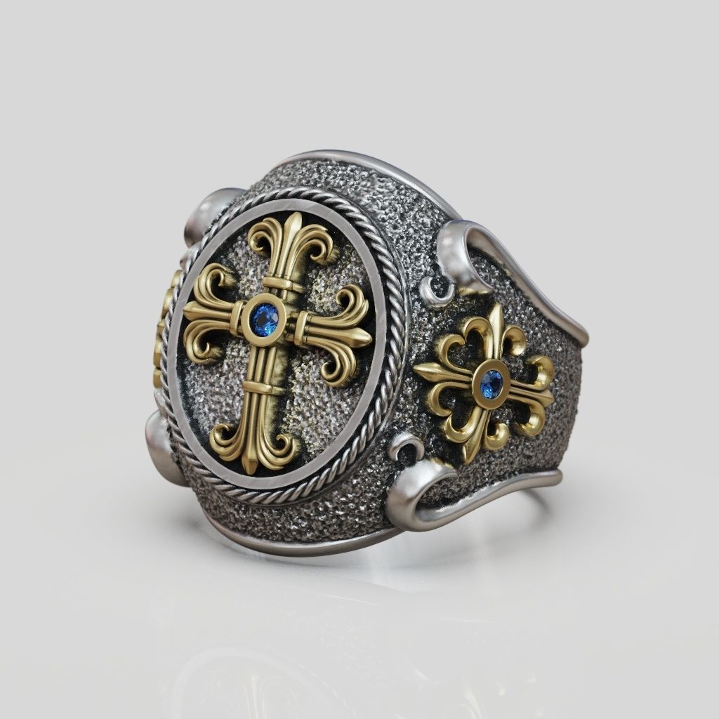 Ring religious christianity cross textured 3D print model_5
